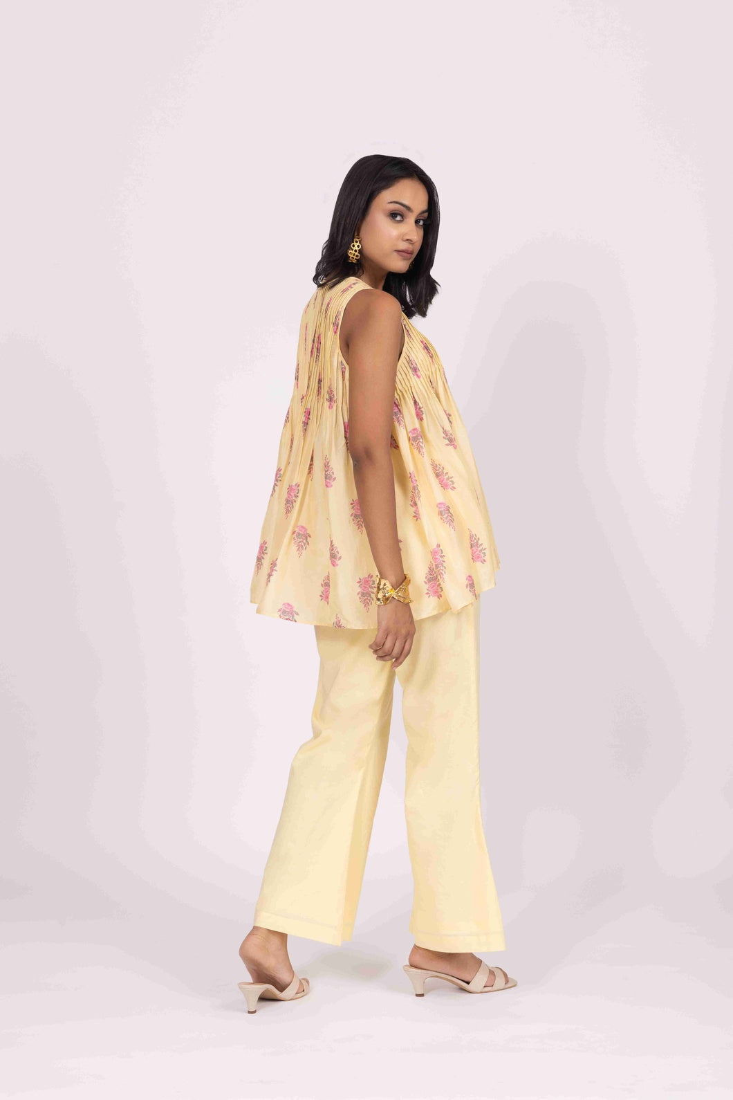 Lemon Yellow Floral Printed Sleeveless Co-Ord Set