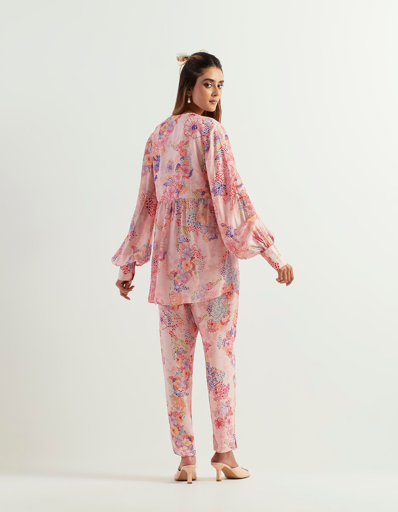 Printed silk tunic paired with chanderi pants