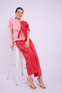 Nadine Tie Top - Red and Light Pink