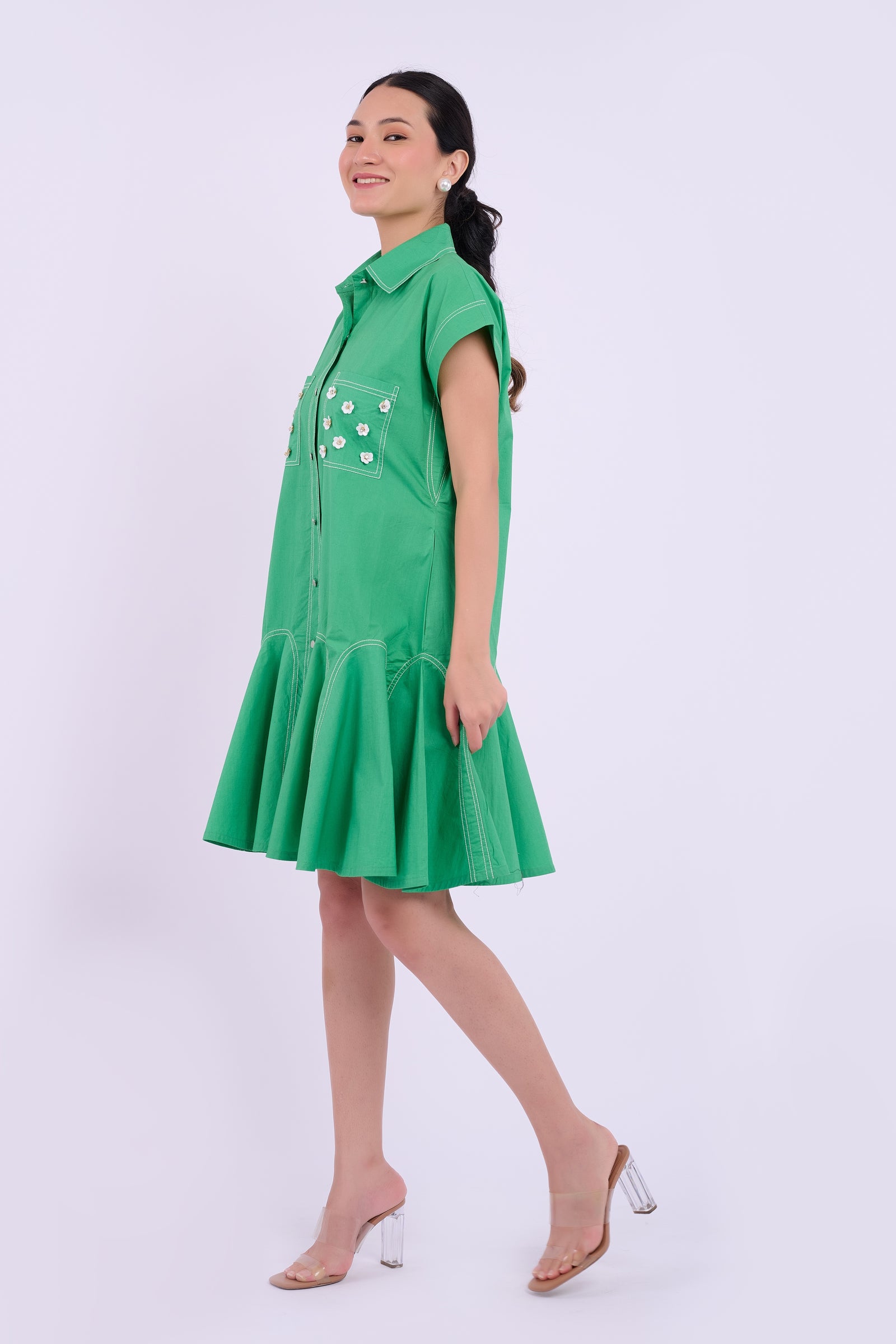 Embellished Sasha Dress - Dark Green