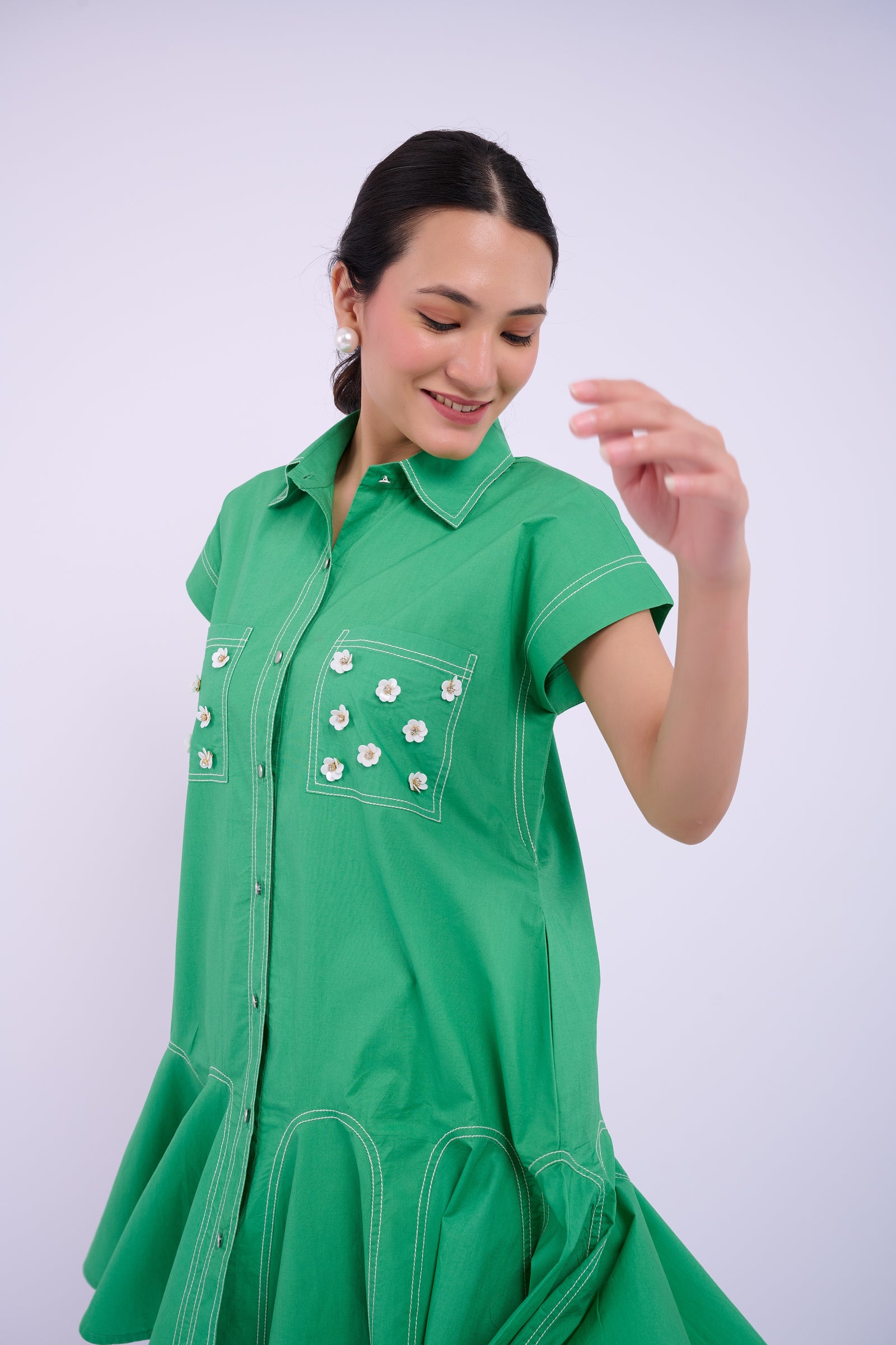 Embellished Sasha Dress - Dark Green