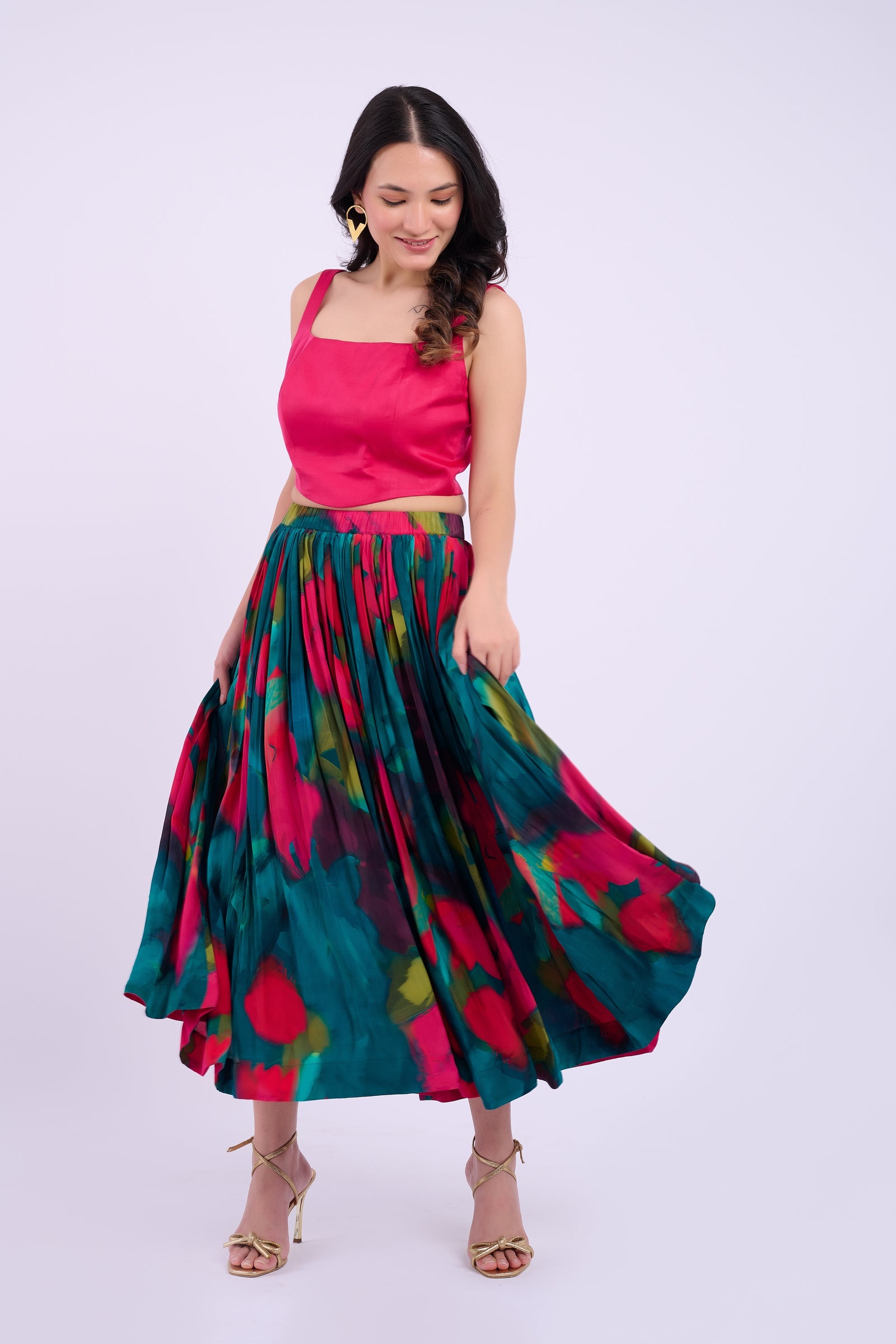 Tara Crepe Skirt - Abstract Green