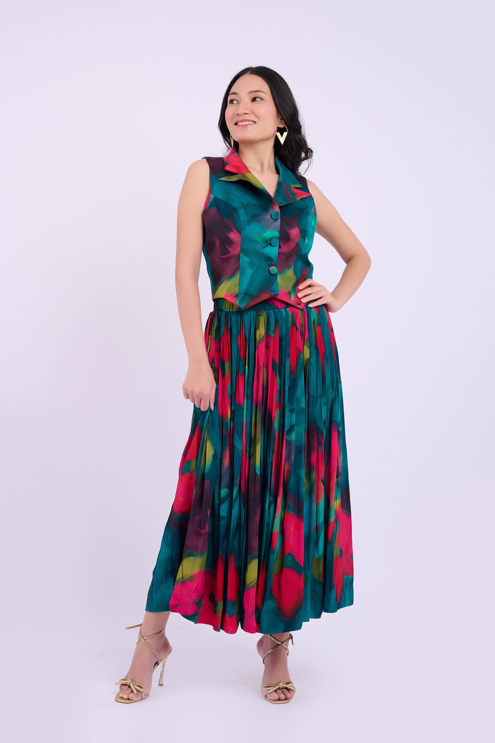 Tara Crepe Skirt - Abstract Green