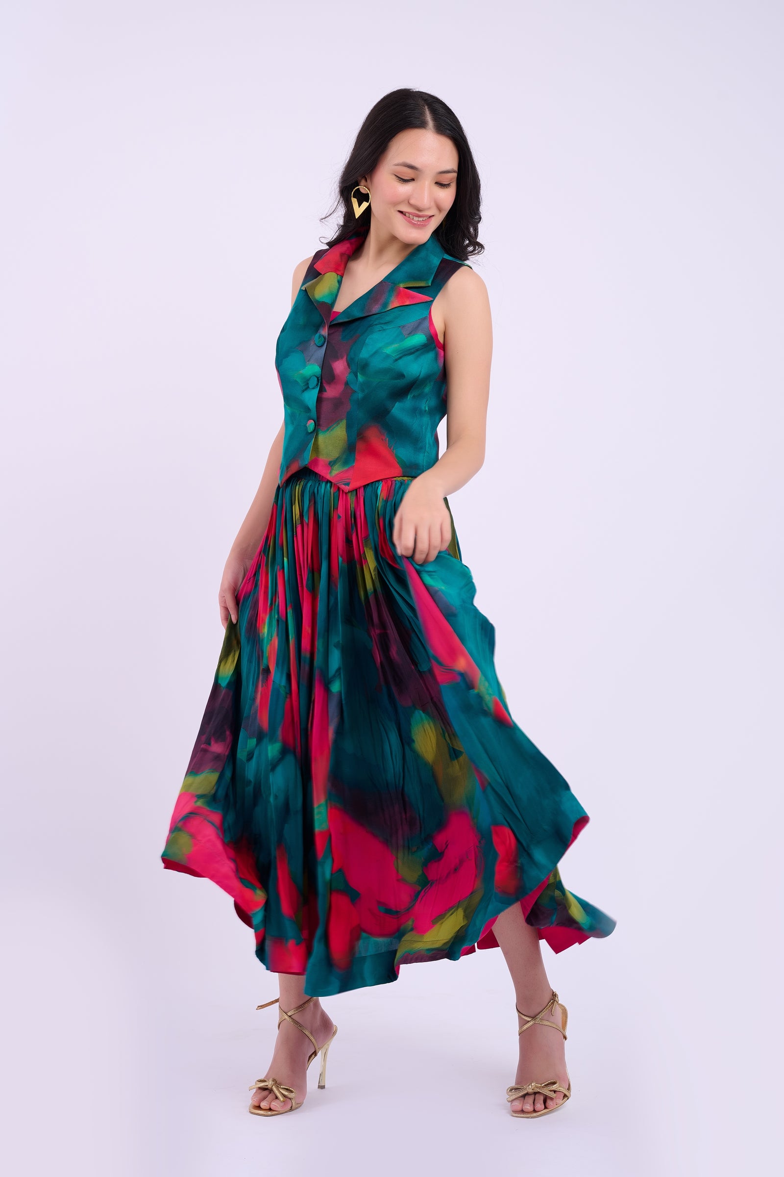 Tara Crepe Skirt - Abstract Green