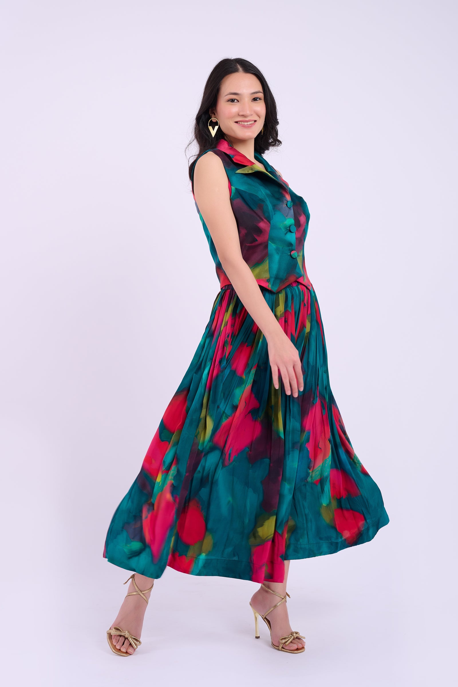 Tara Crepe Skirt - Abstract Green