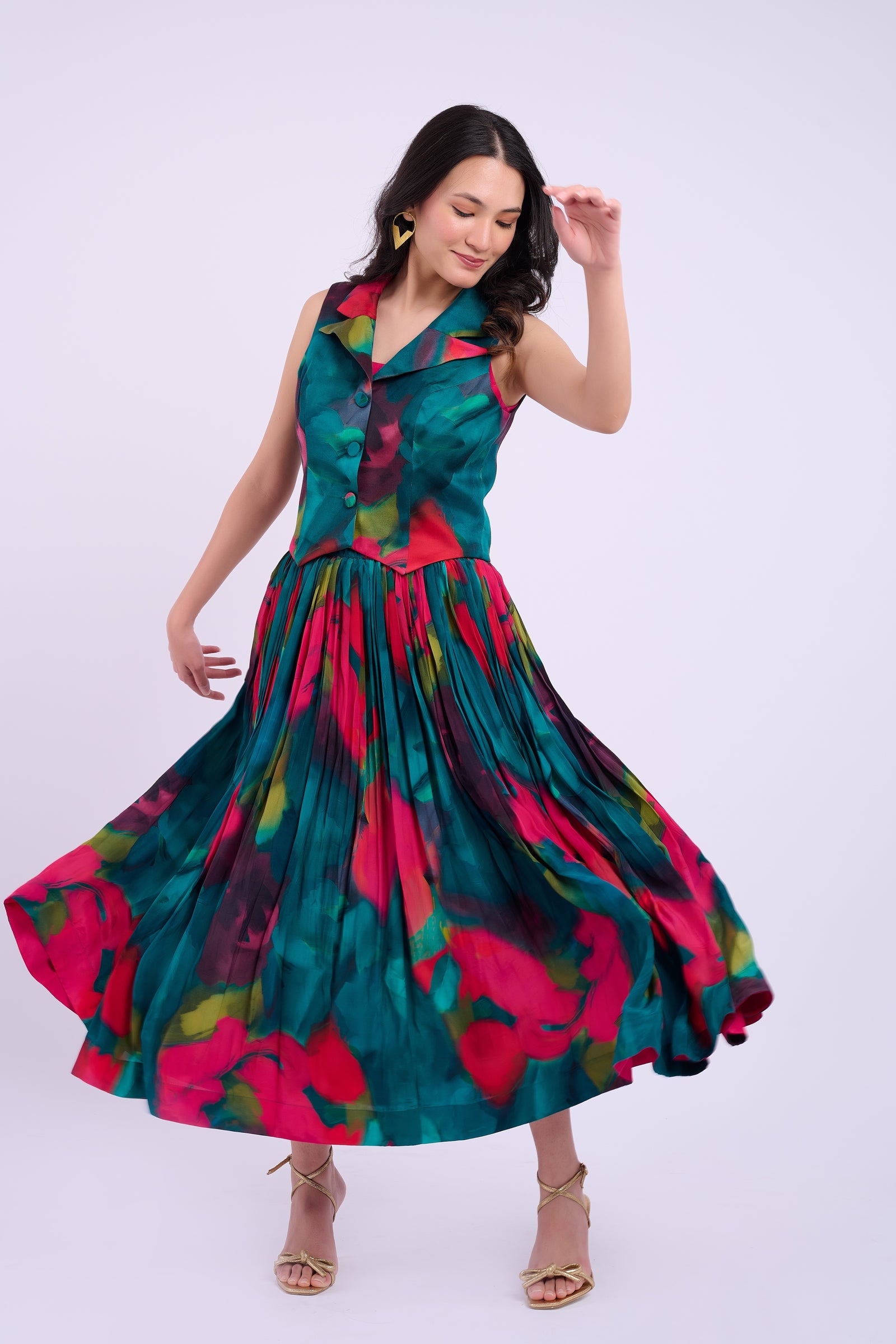 Tara Crepe Skirt - Abstract Green