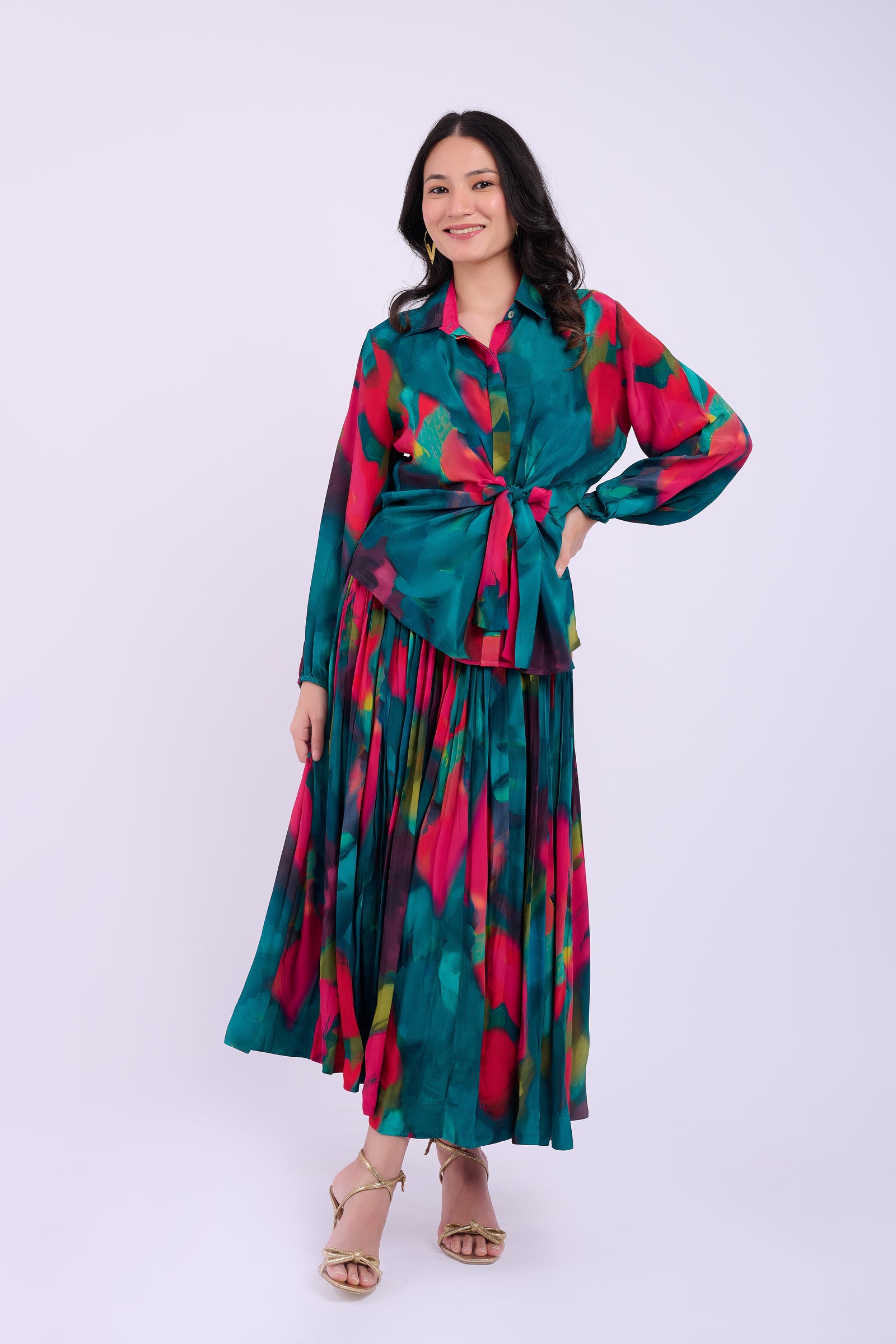 Skylar Crepe Skirt Set - Abstract Green