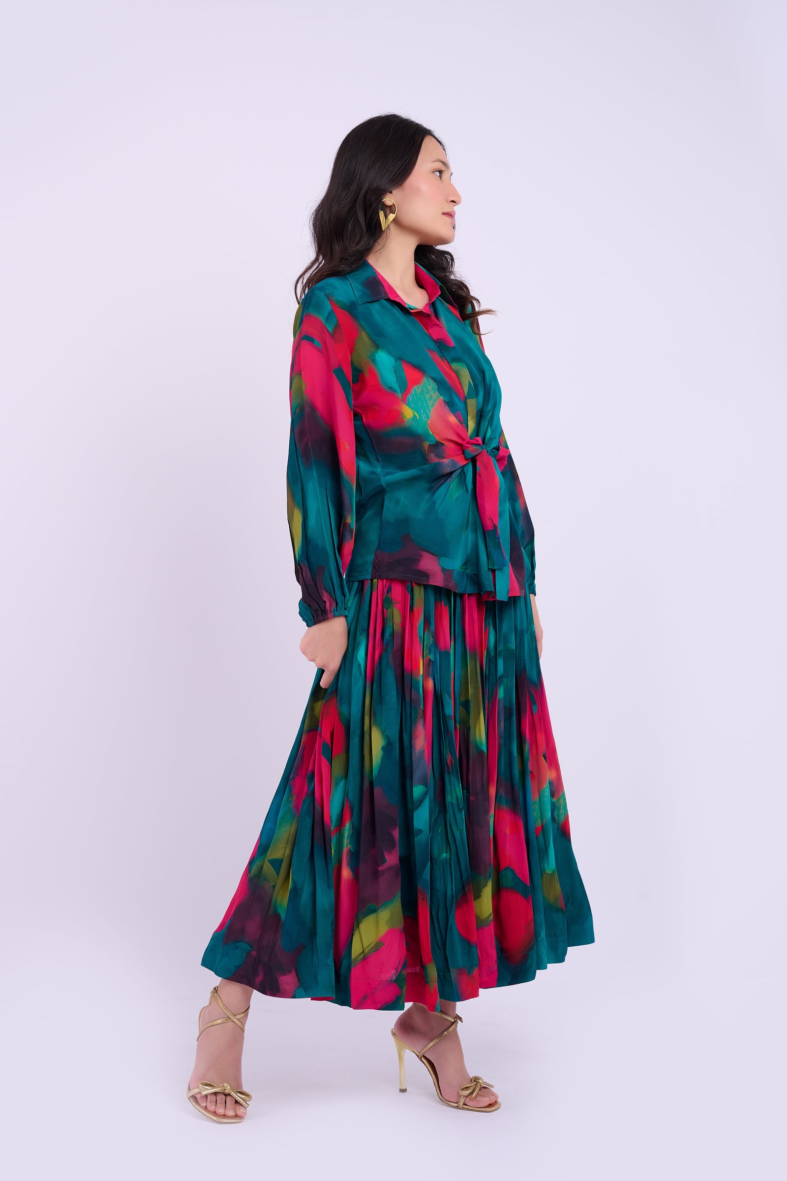 Skylar Crepe Skirt Set - Abstract Green