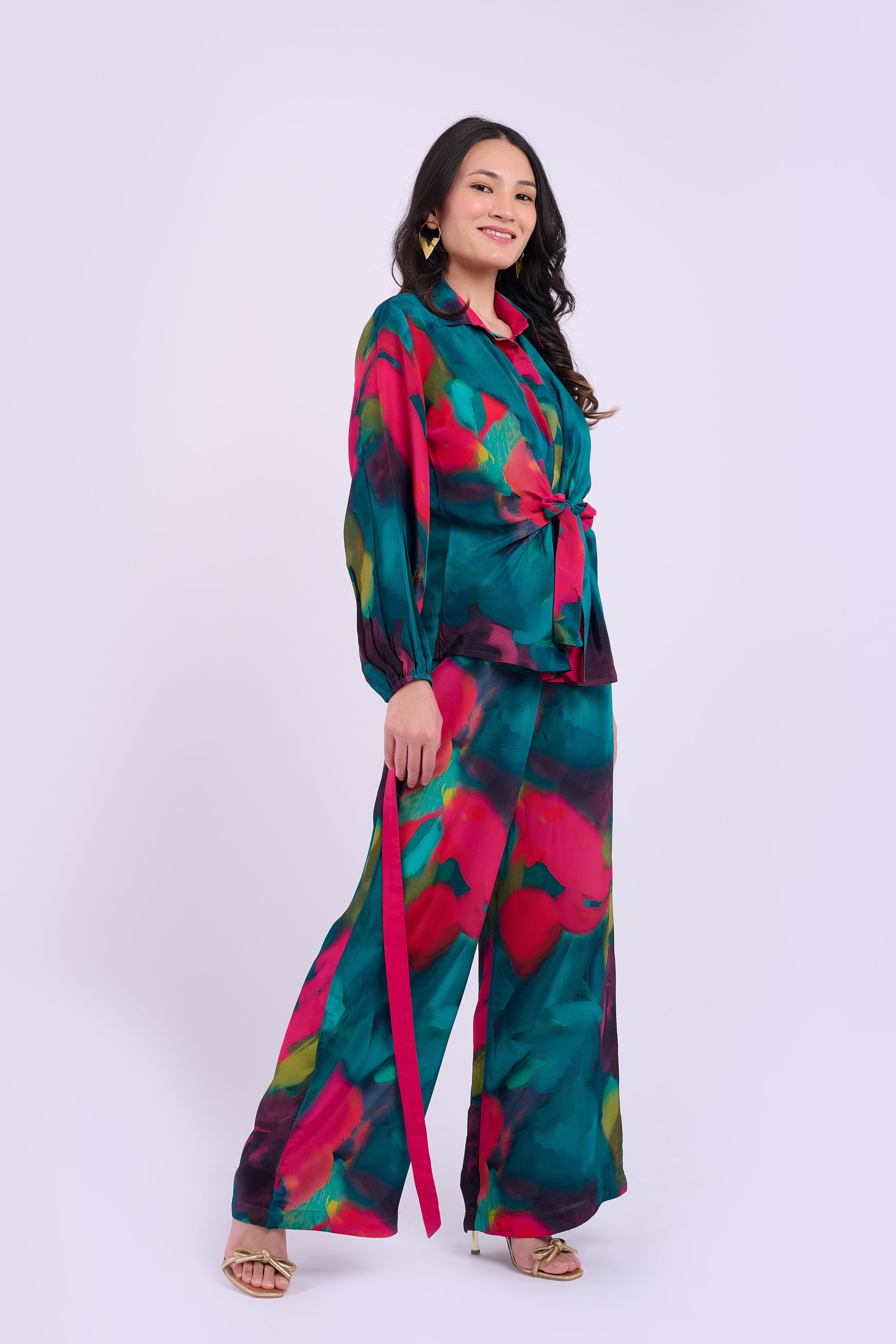 Skylar Crepe Shirt- Abstract Green