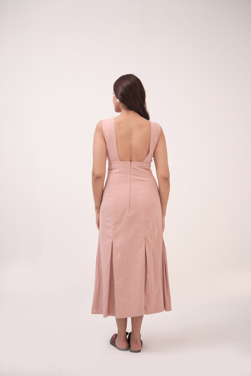 Sinched Box-Pleated Dress Pastel Pink