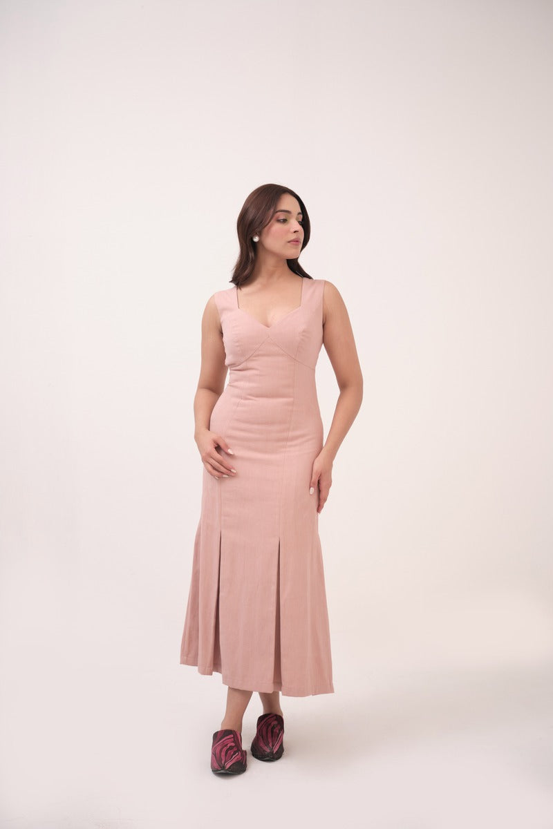 Sinched Box-Pleated Dress Pastel Pink