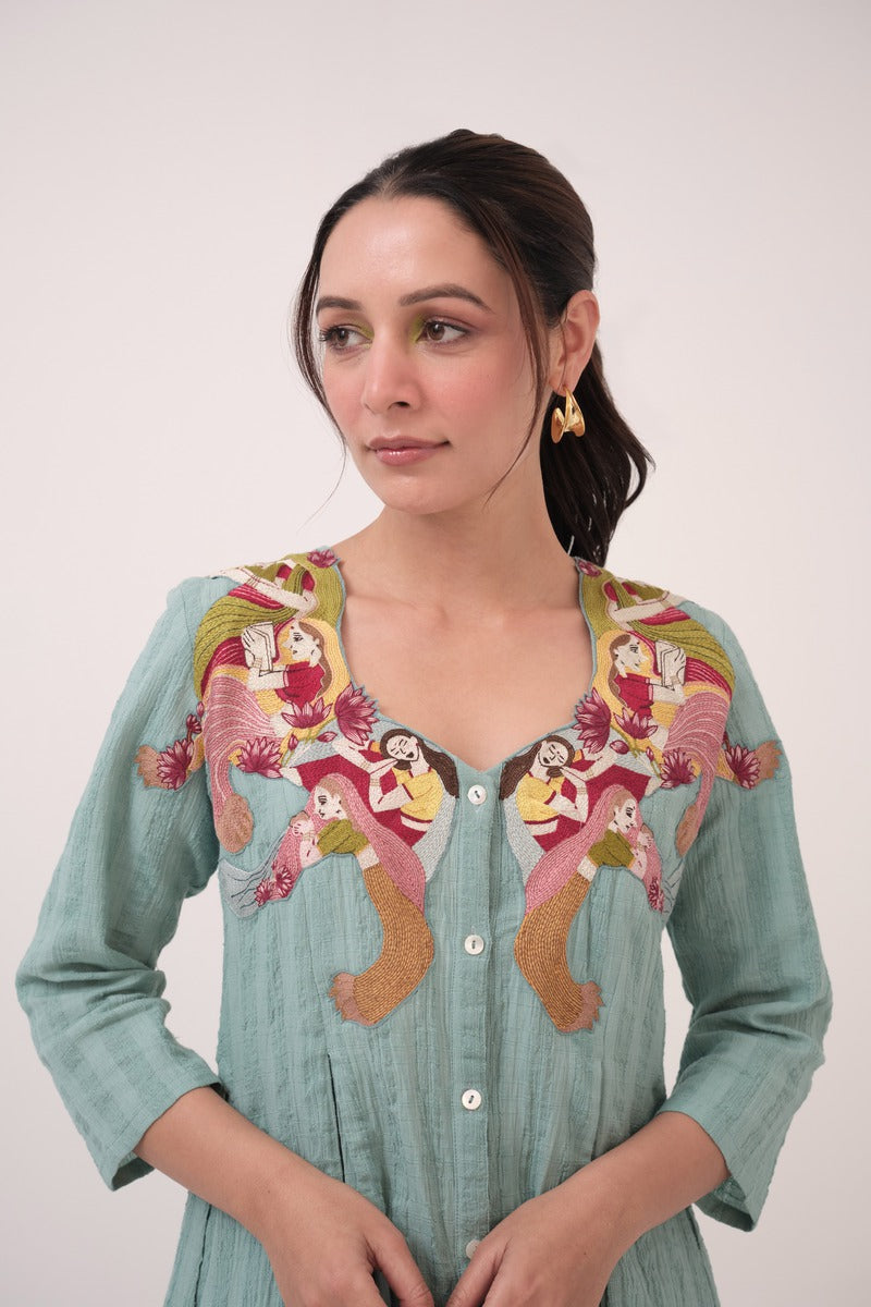Hand-Embroidered Panelled Kurta Set
Teal