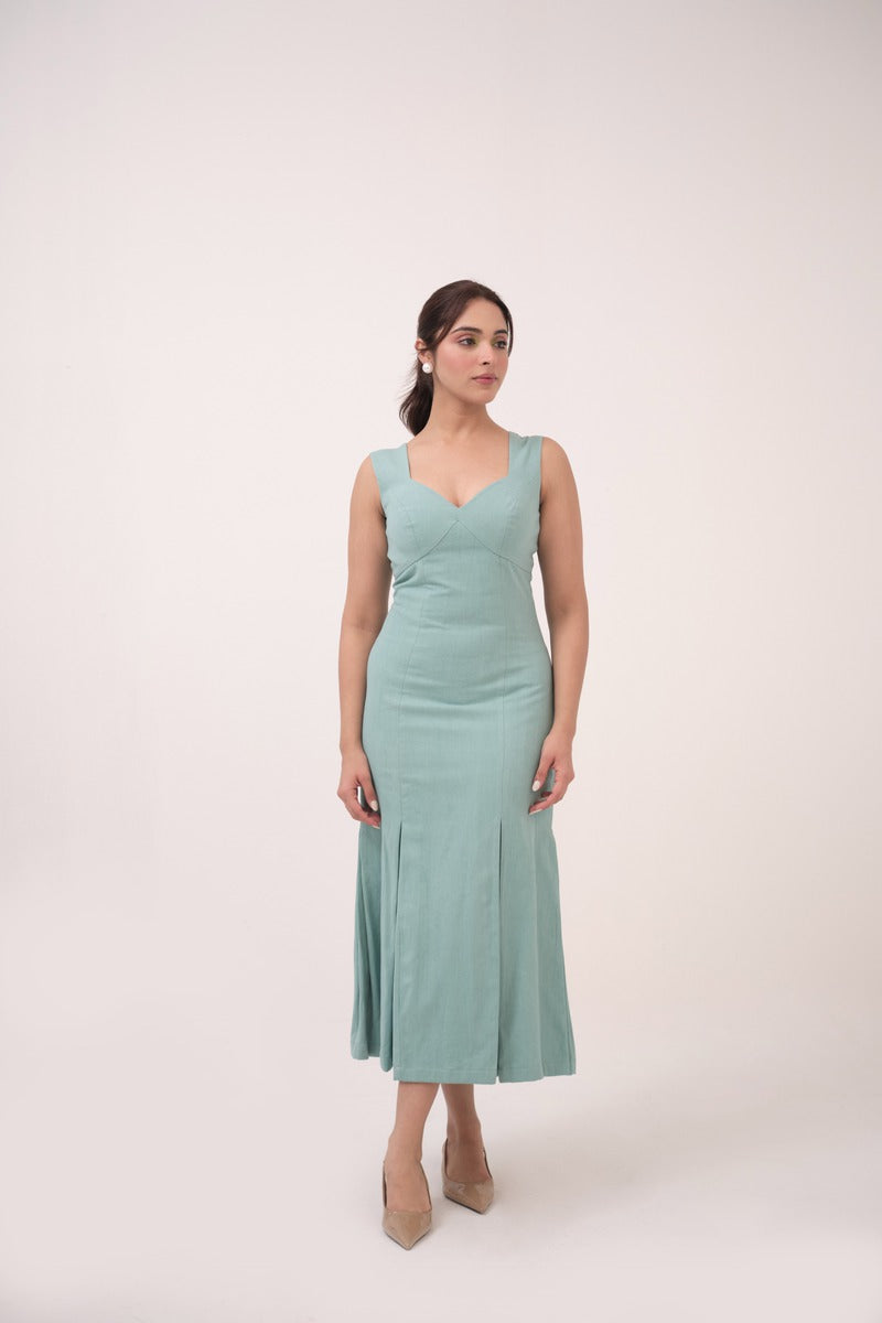 Sinched Box-Pleated Dress Teal