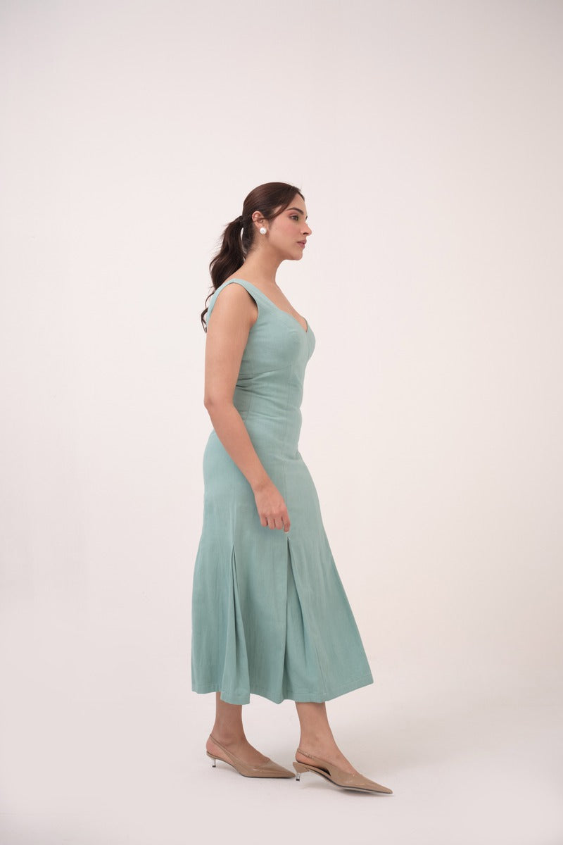 Sinched Box-Pleated Dress Teal