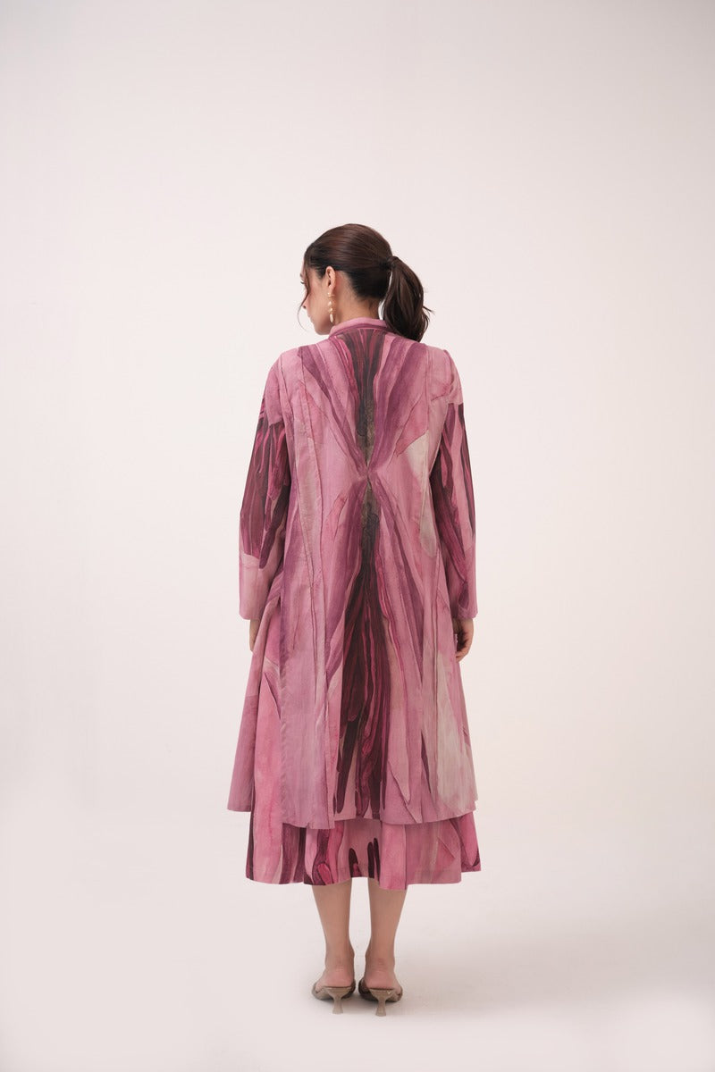 Watercolour Lotus Print Pleated Jacket Mulberry Pink