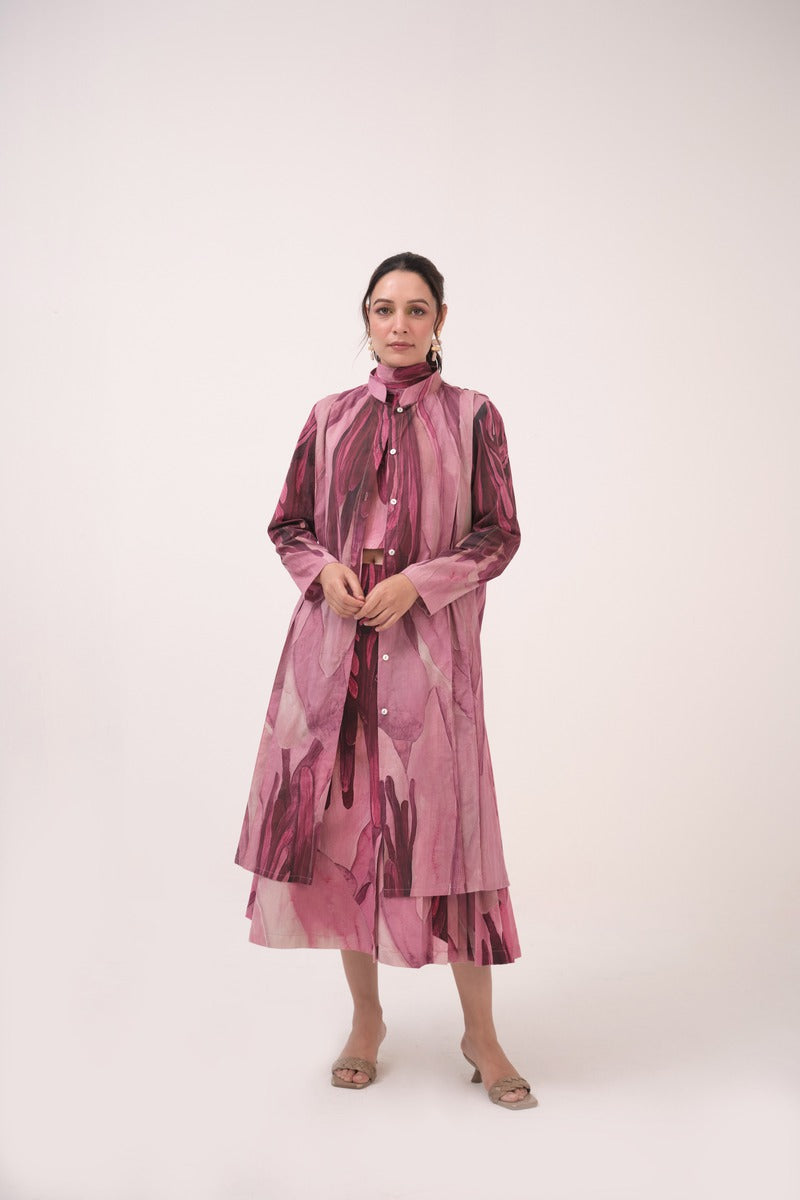 Watercolour Lotus Print Pleated Jacket Mulberry Pink