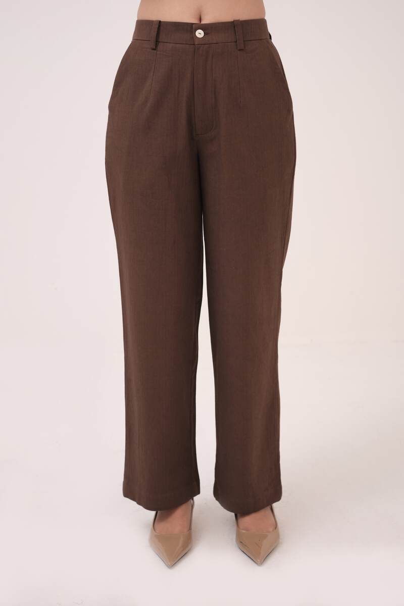 Herringbone Straight Pants Dark Brown