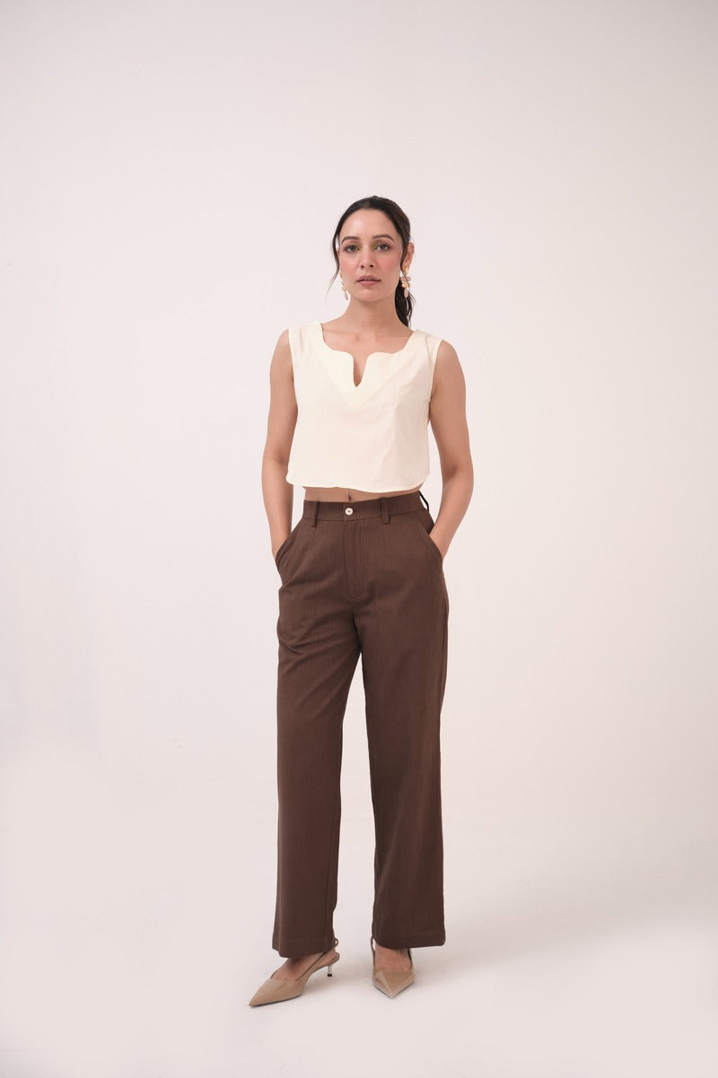 Herringbone Straight Pants Dark Brown