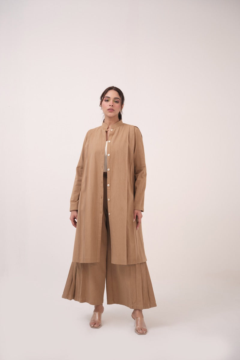 Pleated Denim Jacket Ash Brown