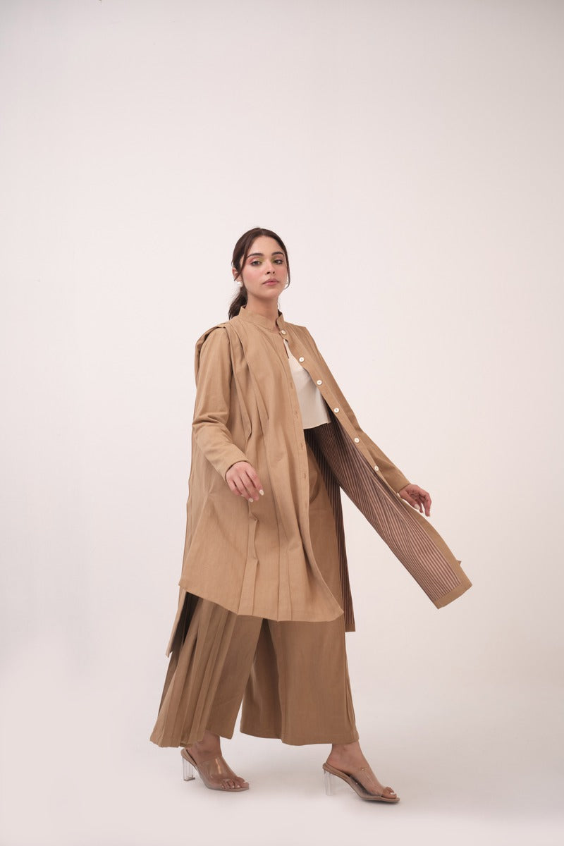 Pleated Denim Jacket Ash Brown