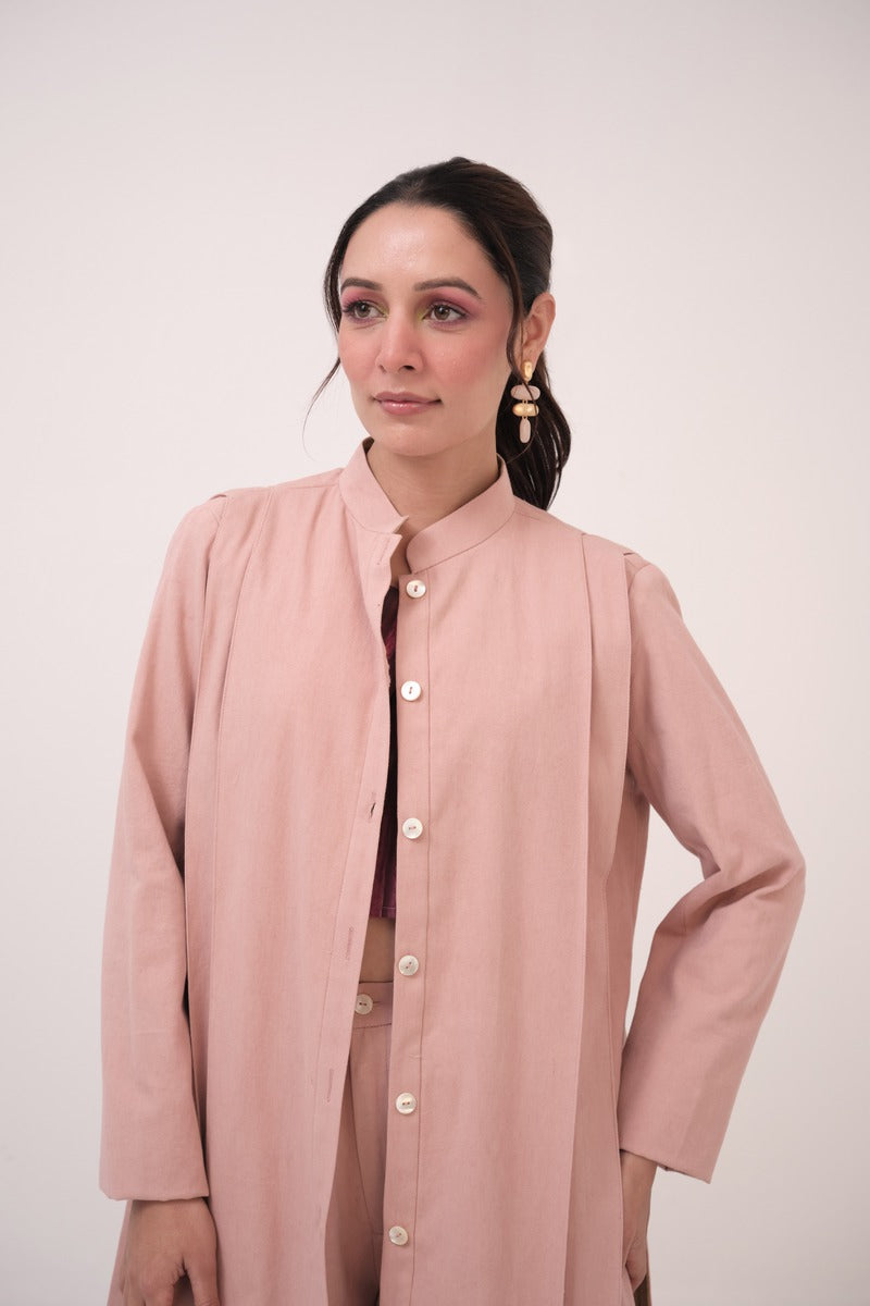 Pleated Denim Jacket Pastel Pink