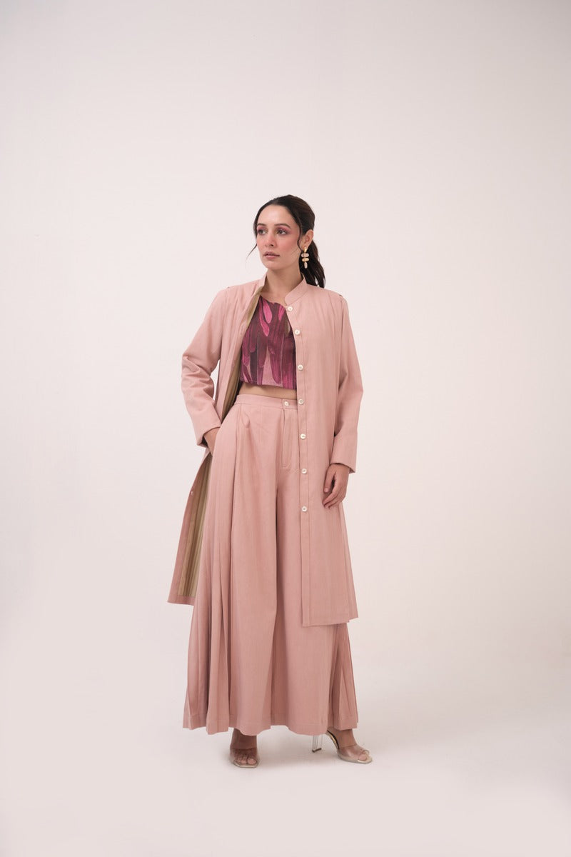 Pleated Denim Jacket Pastel Pink