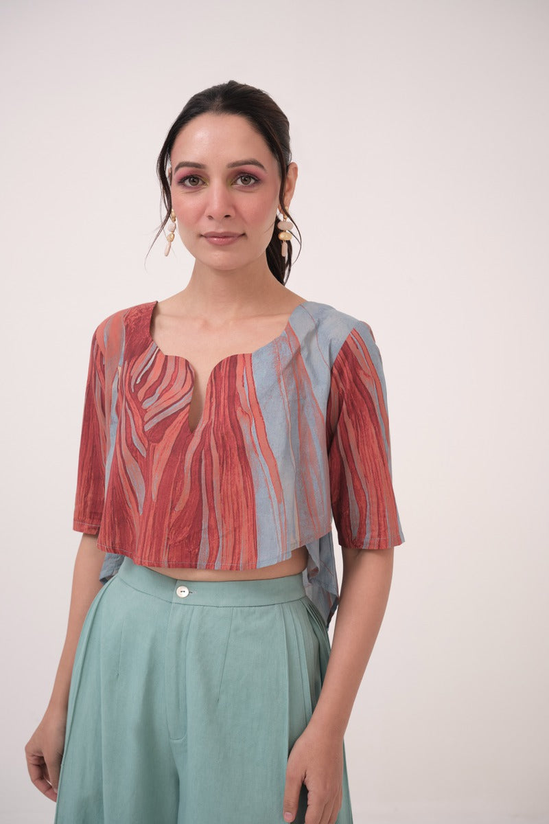 Watercolor Lotus Print Crop Top Teal