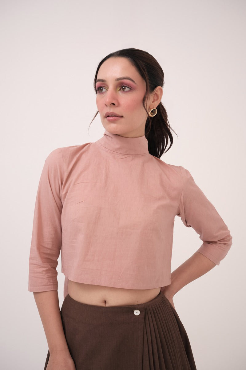 High Neck Crop Top Pastel Pink