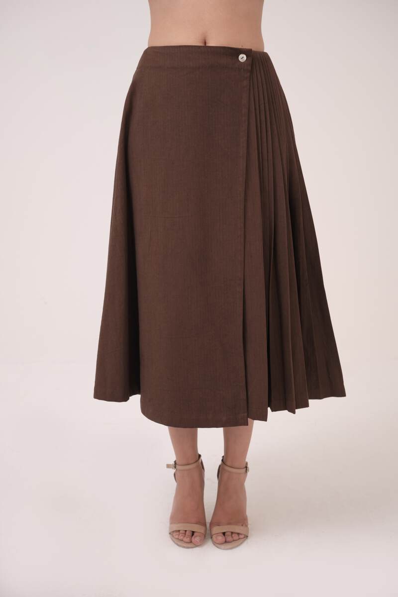 Wrap Around Pleated Skirt Dark Brown