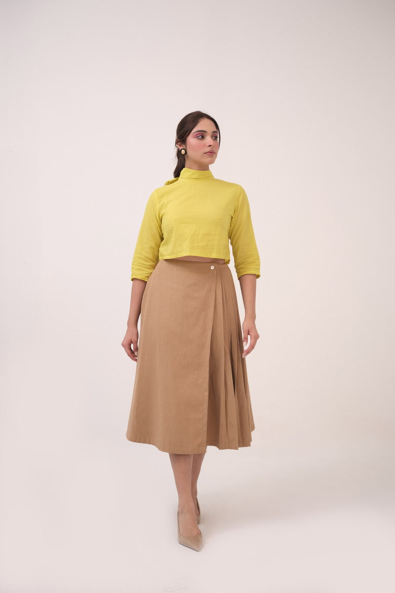 Wrap Around Pleated Skirt Ash Brown