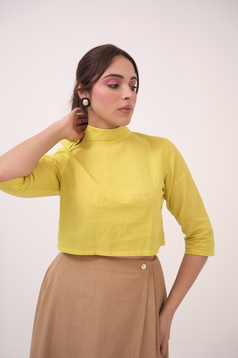 High Neck Crop Top Lemon Green