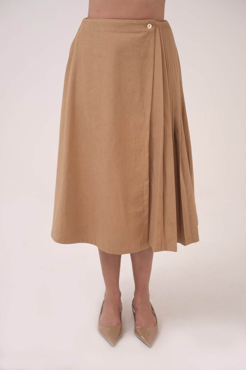 Wrap Around Pleated Skirt Ash Brown