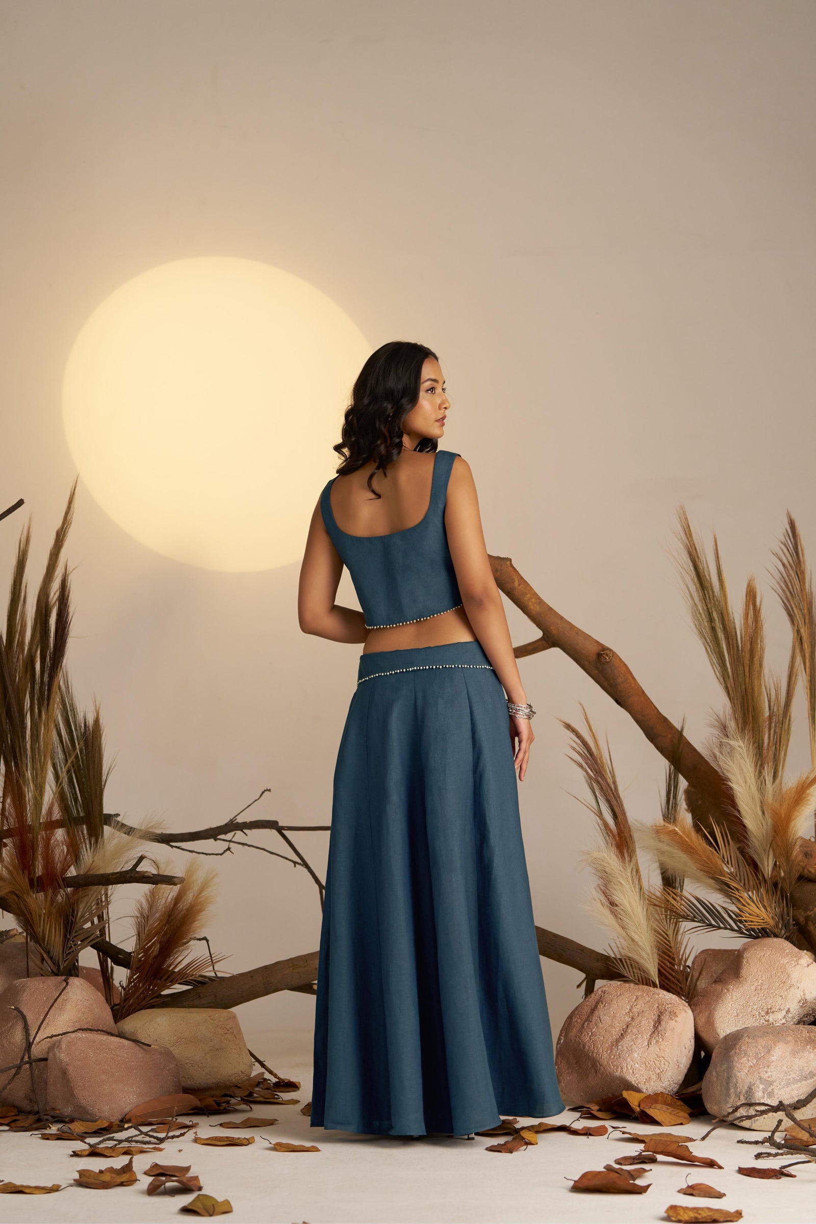 Flattering A-line Skirt, Featuring An Elegant Pearl Embellished Highlight At The Waist