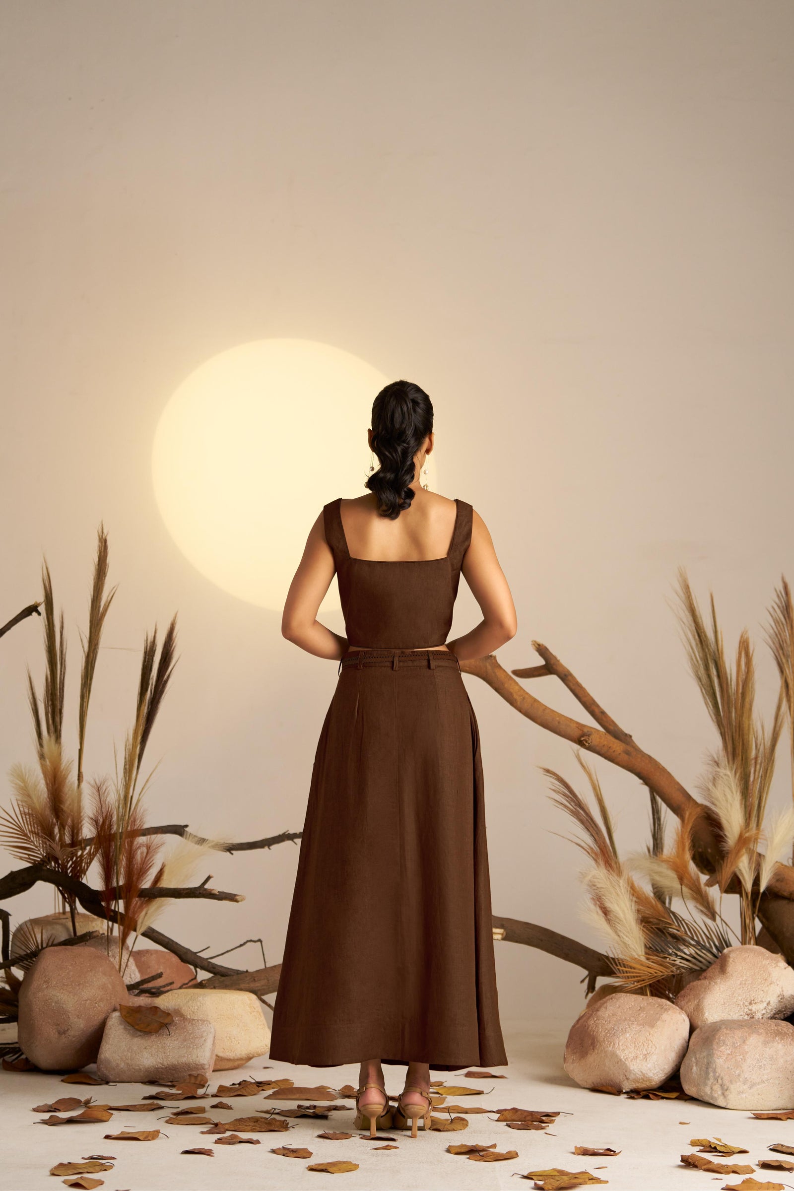 A Stylish Sepia Short Top With A Self-Finishing Hem