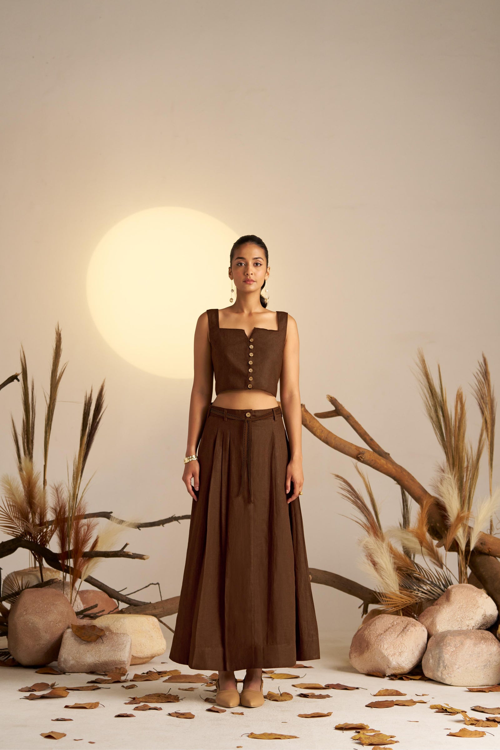 A Stylish Sepia Short Top With A Self-Finishing Hem