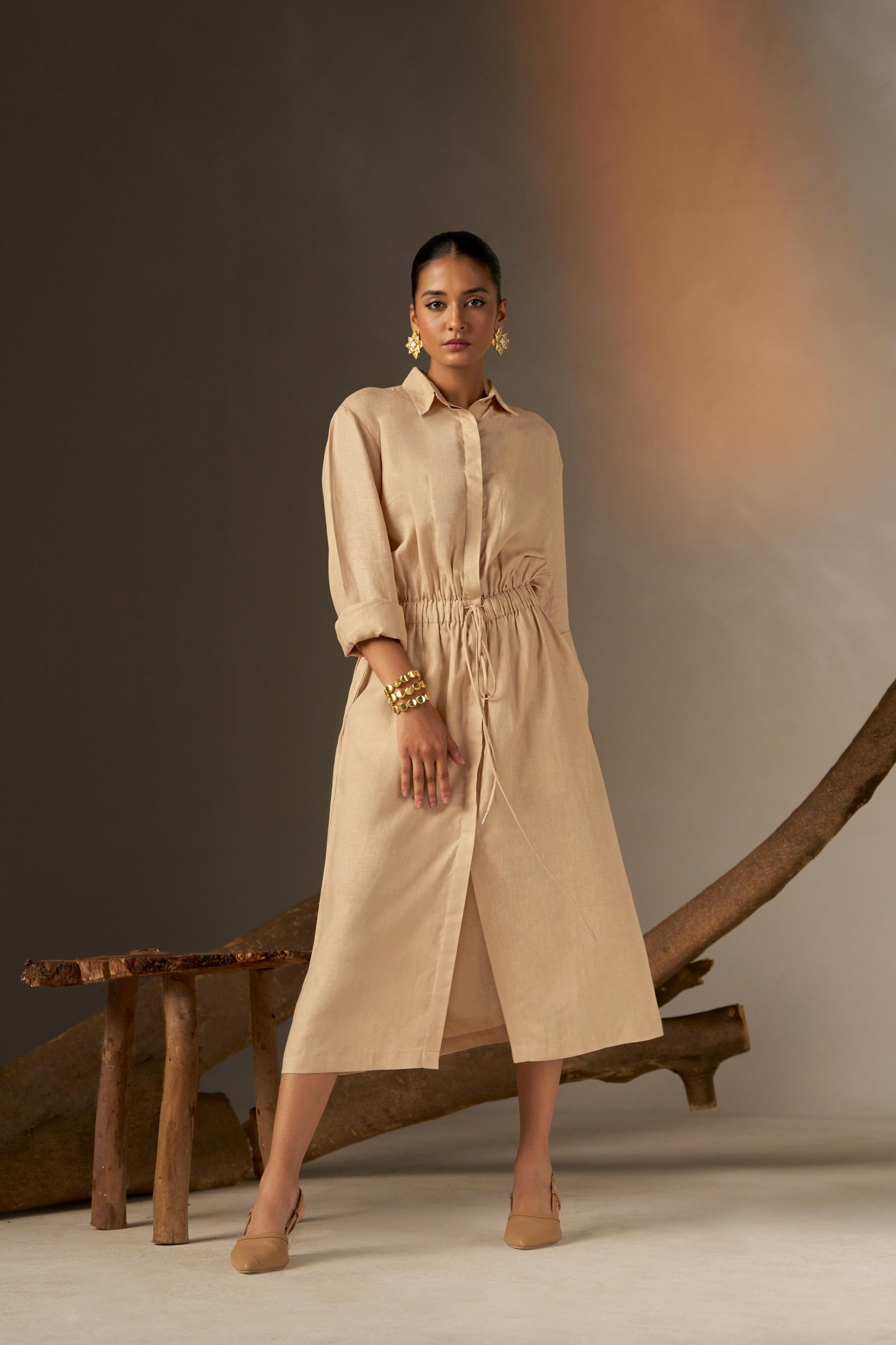 A Sophisticated Shirt Dress In A Soft Cosmic Latte Hue