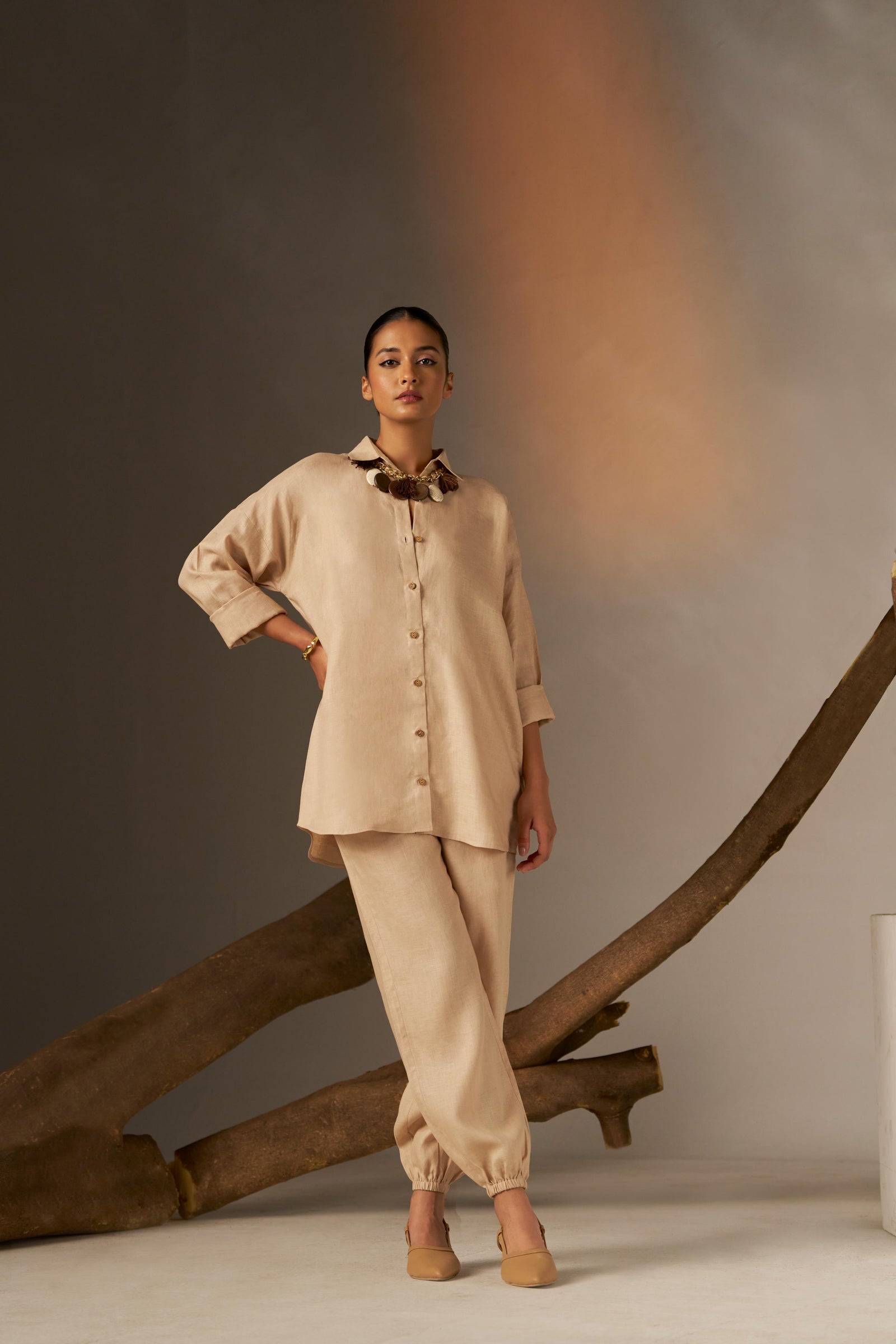 A Drop Shoulder Shirt In A Soft Cosmic Latte Tone