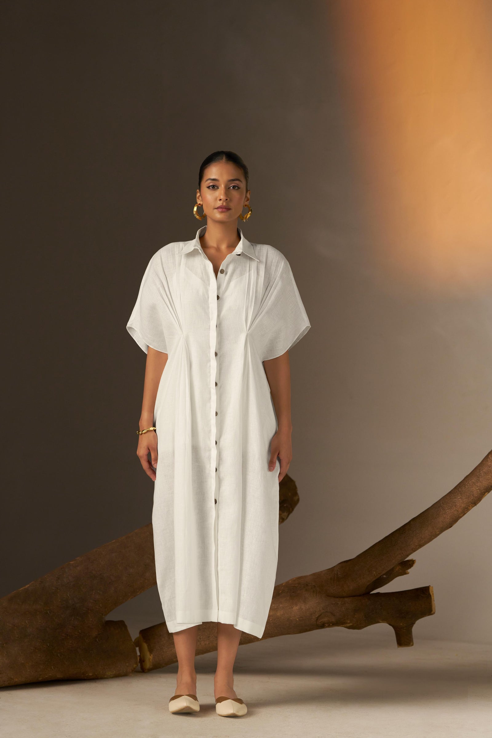 A Classic White Mid-Length Shirt Dress