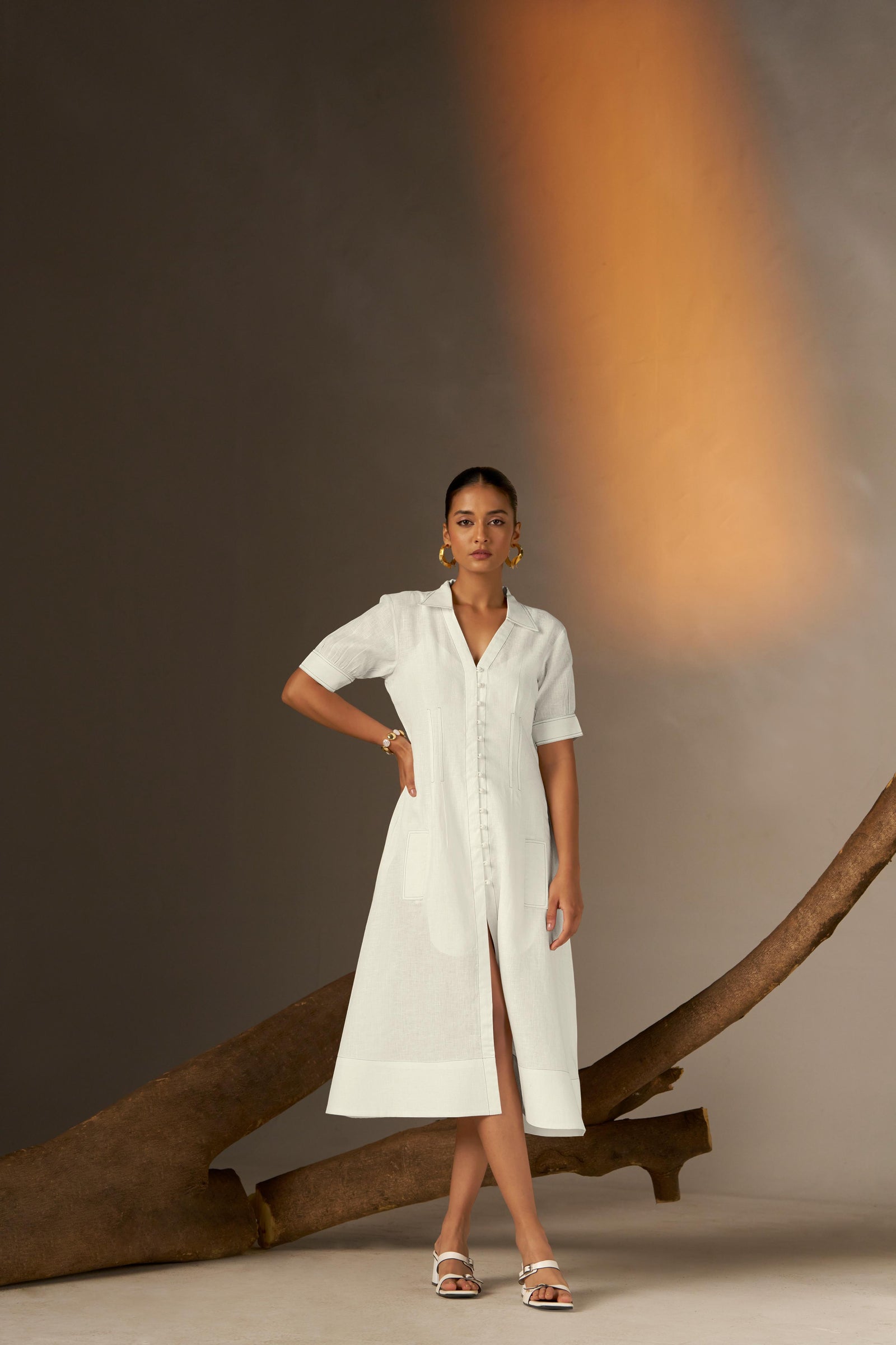 A Timeless White Mid-Length Shirt Dress