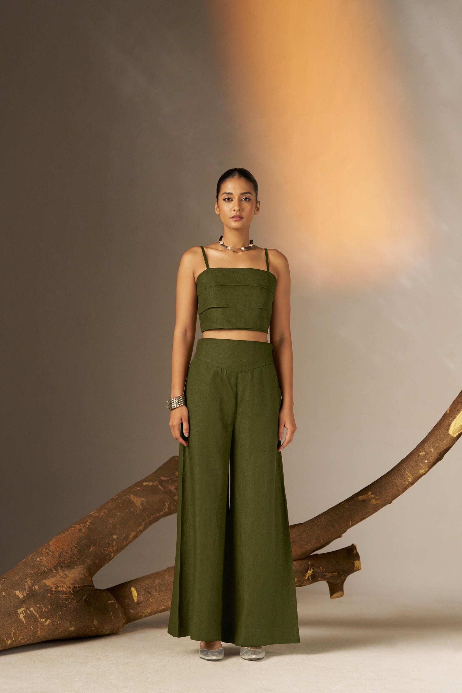 A Modern Layered Olive Green Crop Top