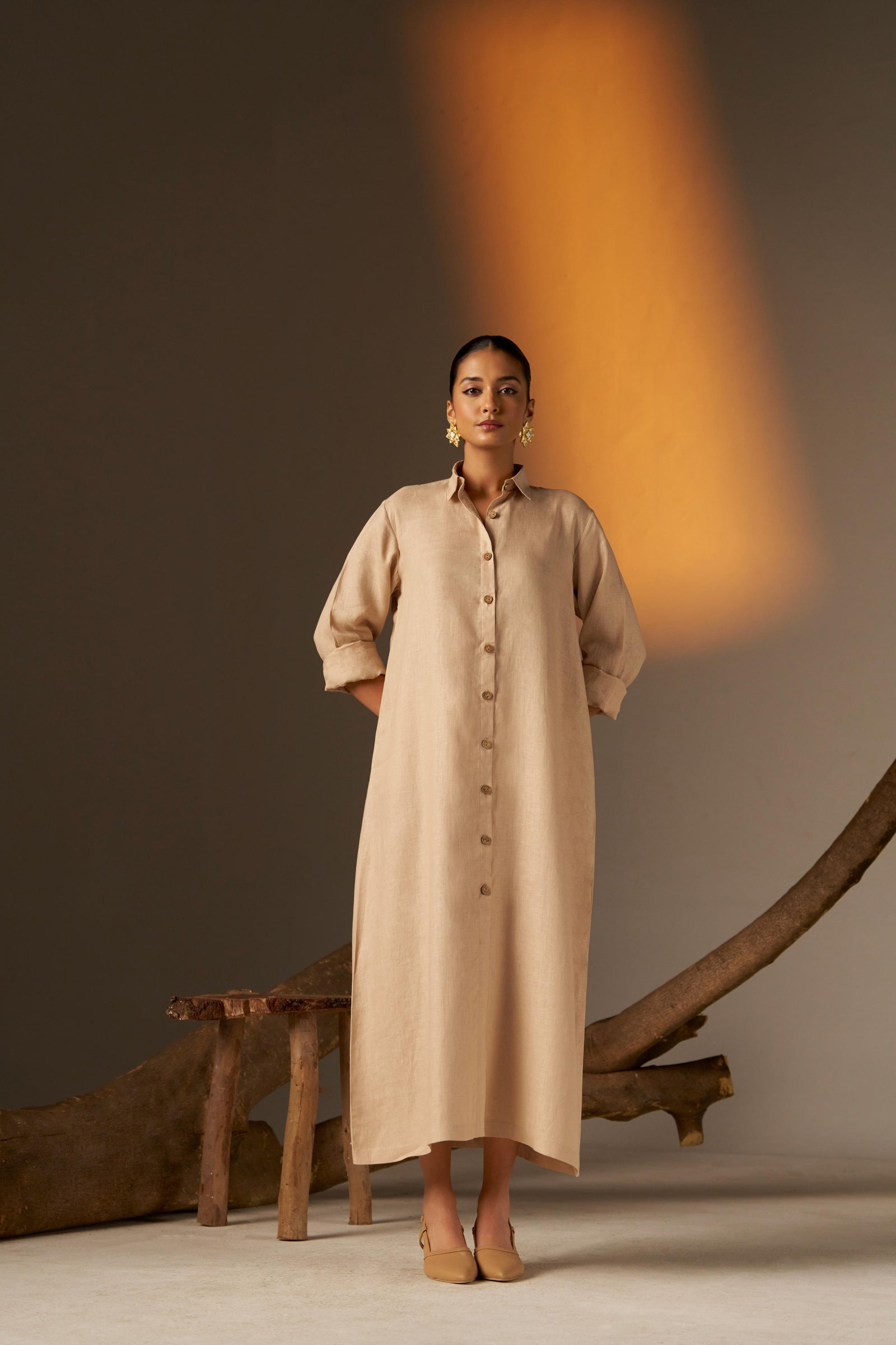 A Sleek Cosmic Latte Shirt Dress