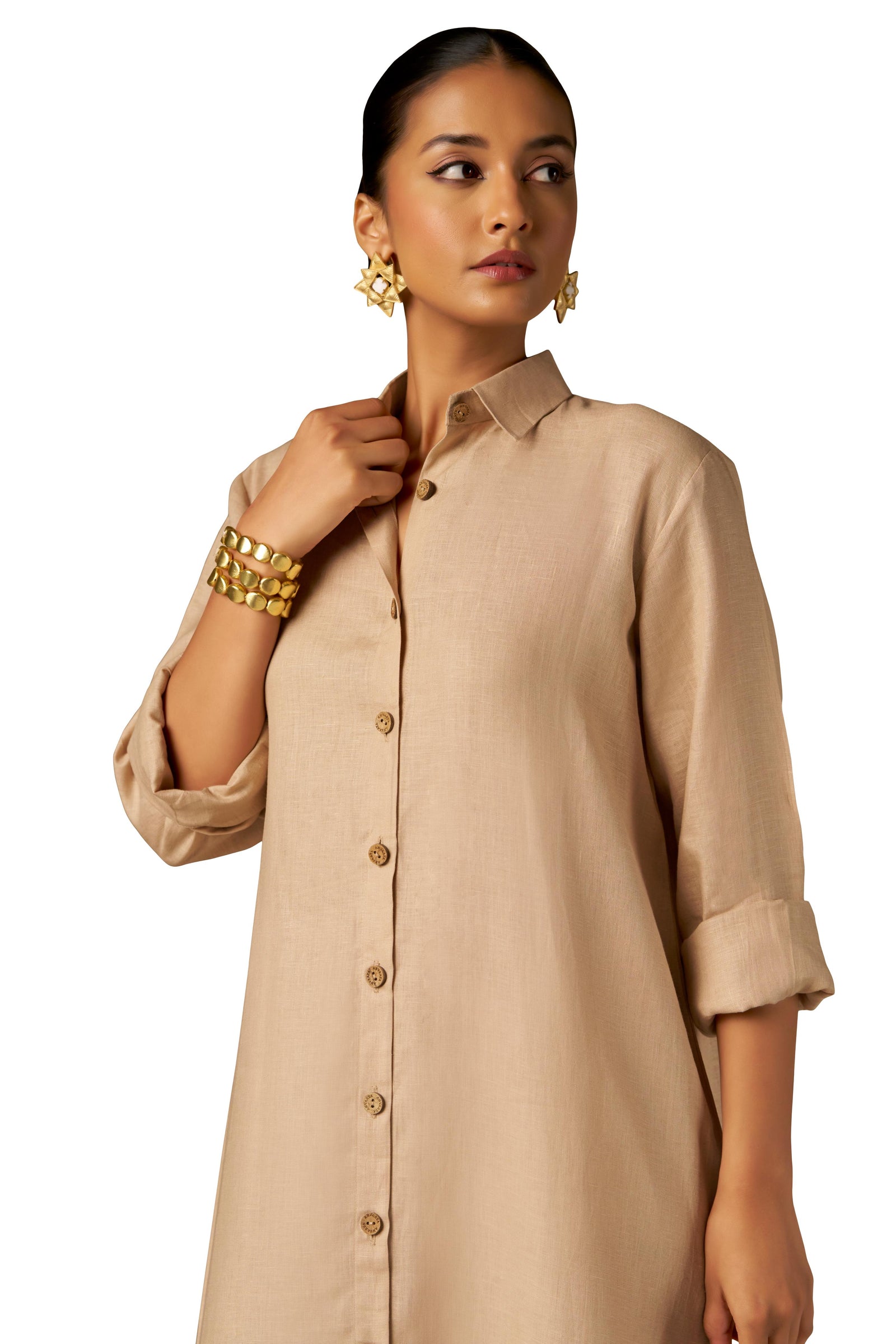 A Sleek Cosmic Latte Shirt Dress