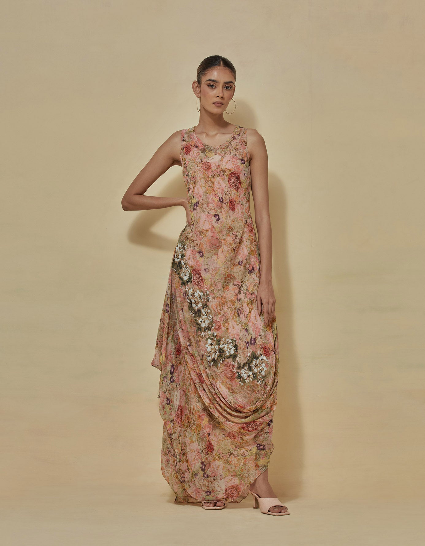 Printed drape dress in chiffon