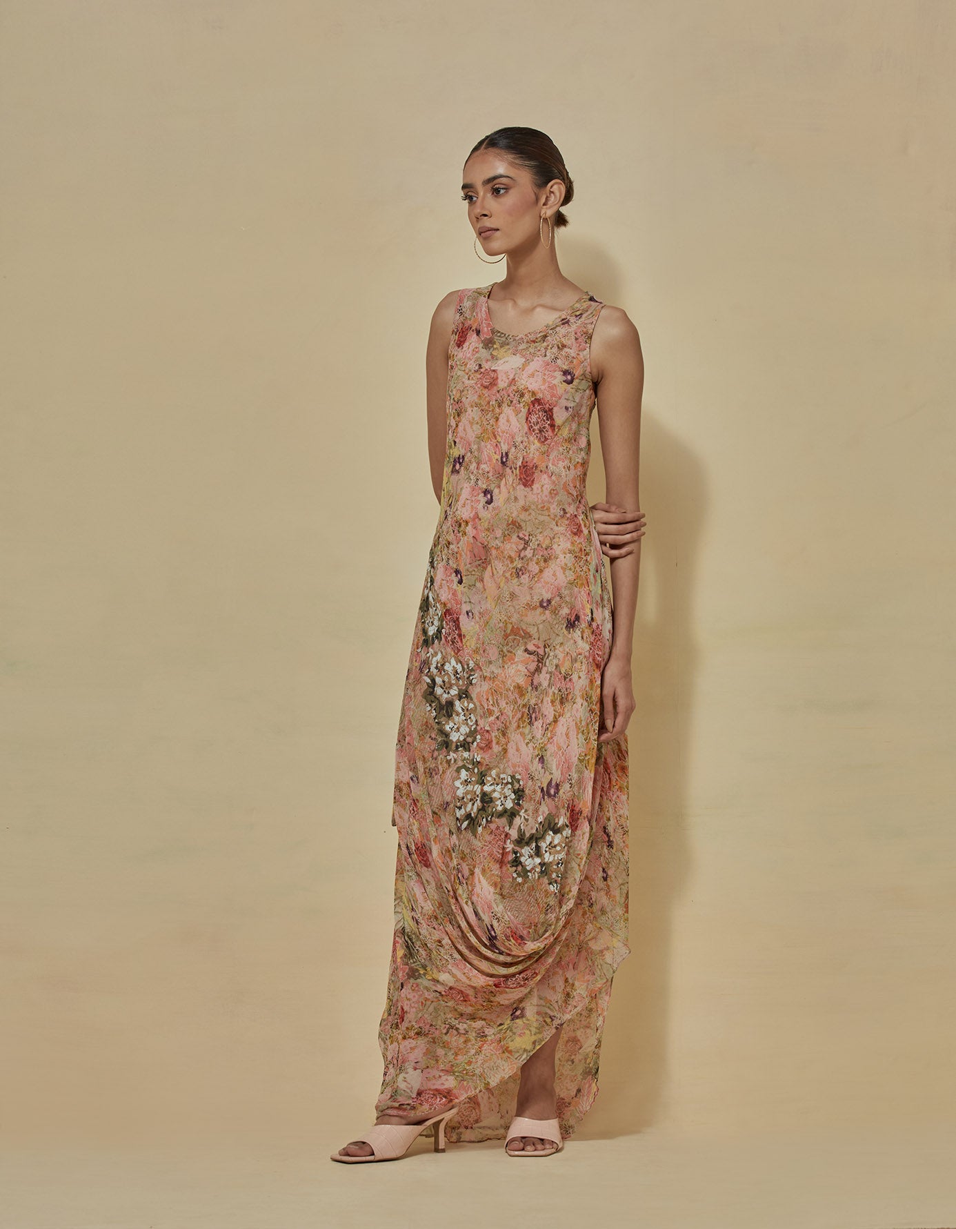Printed drape dress in chiffon