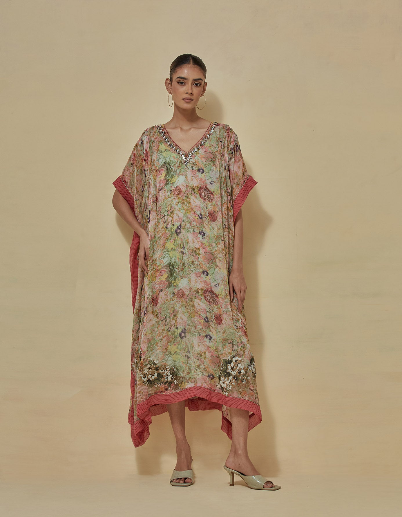 Printed kaftan dress in chiffon