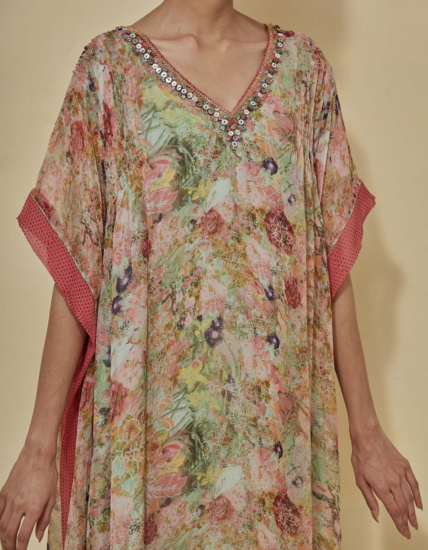 Printed kaftan dress in chiffon