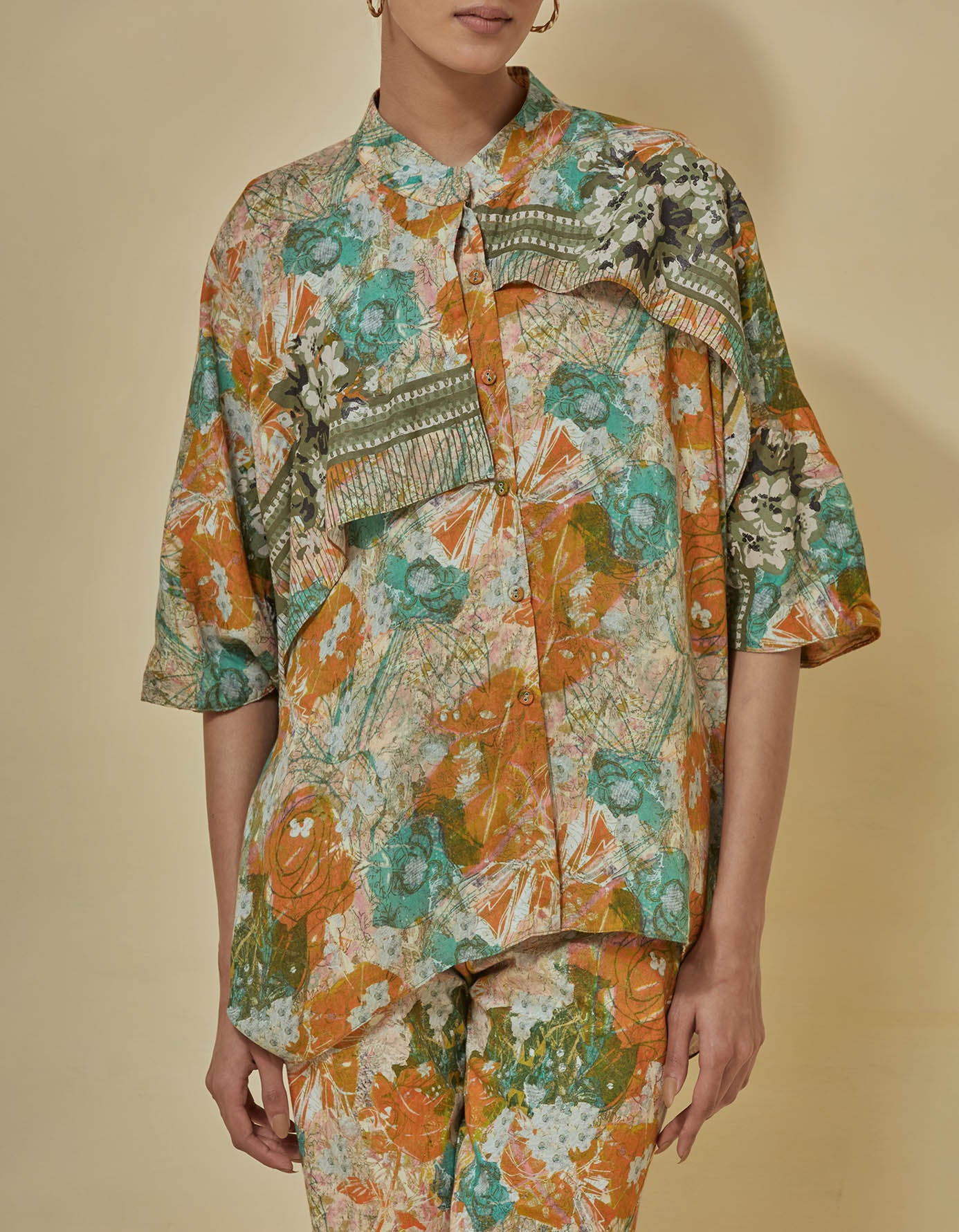 Printed shirt paired with stretch lycra printed slim pants