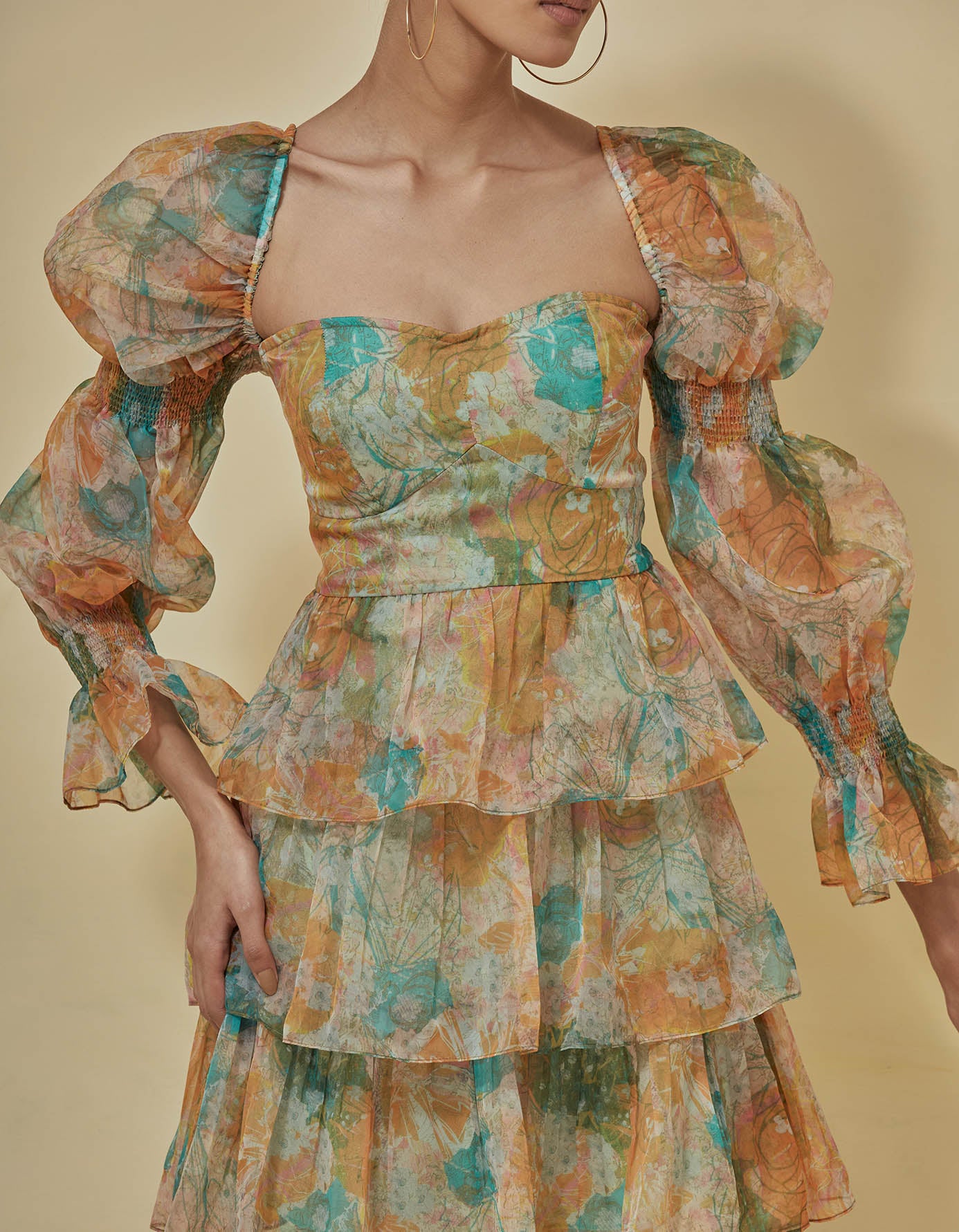 Baby doll printed dress in organza