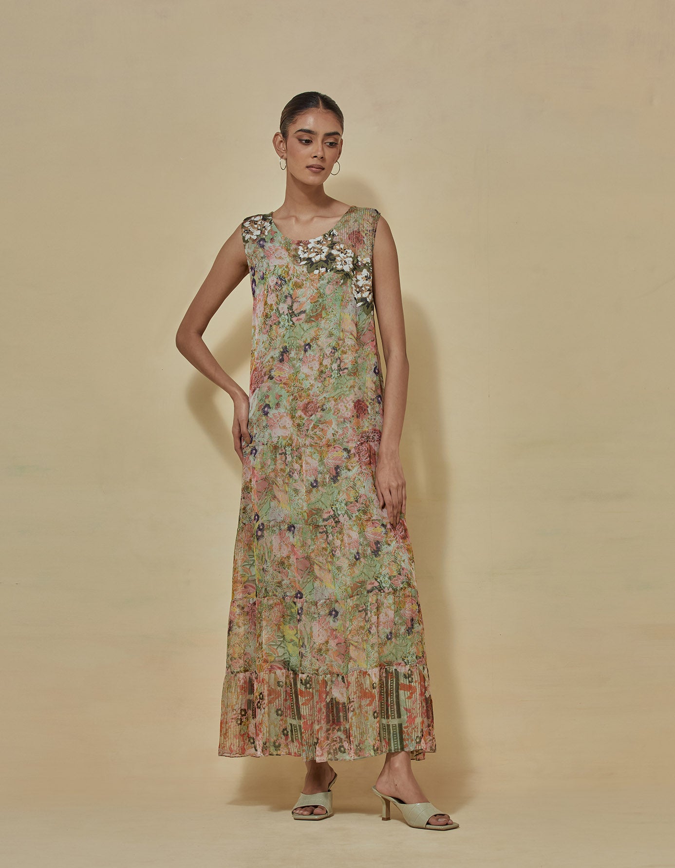 Chiffon printed tiered dress