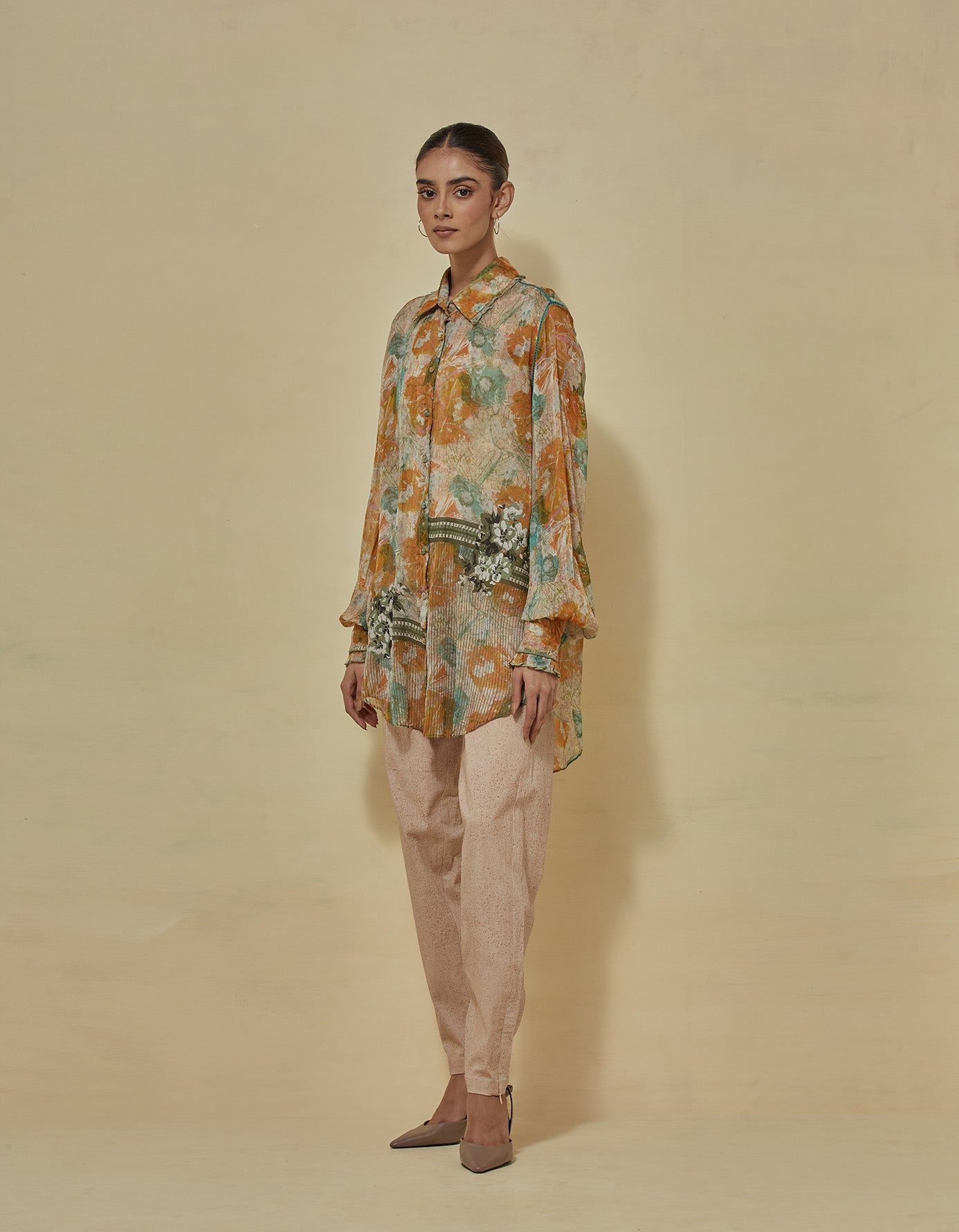 Chiffon printed long shirt